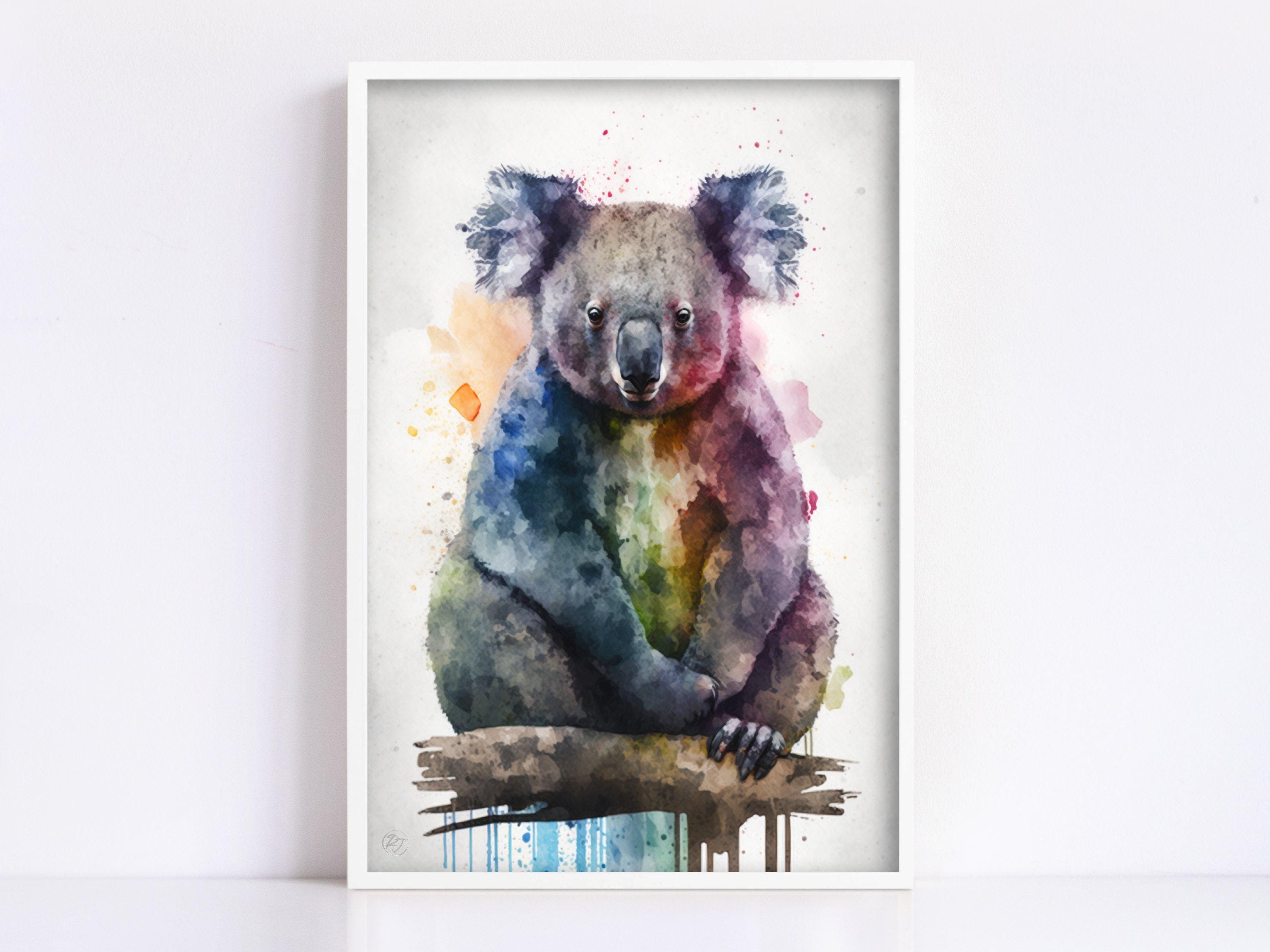 Wildlife Elegance: Koala Bear Watercolor Painting, Giclee Print on Canvas, Artist Paper, Watercolor Paper, Available in Extra Large Sizes