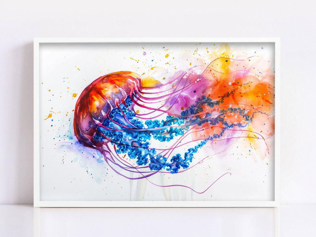 Jellyfish Watercolor Painting Wall Art, Giclee Print on Canvas, Artist Paper, Watercolor Paper, Available in Extra Large Sizes