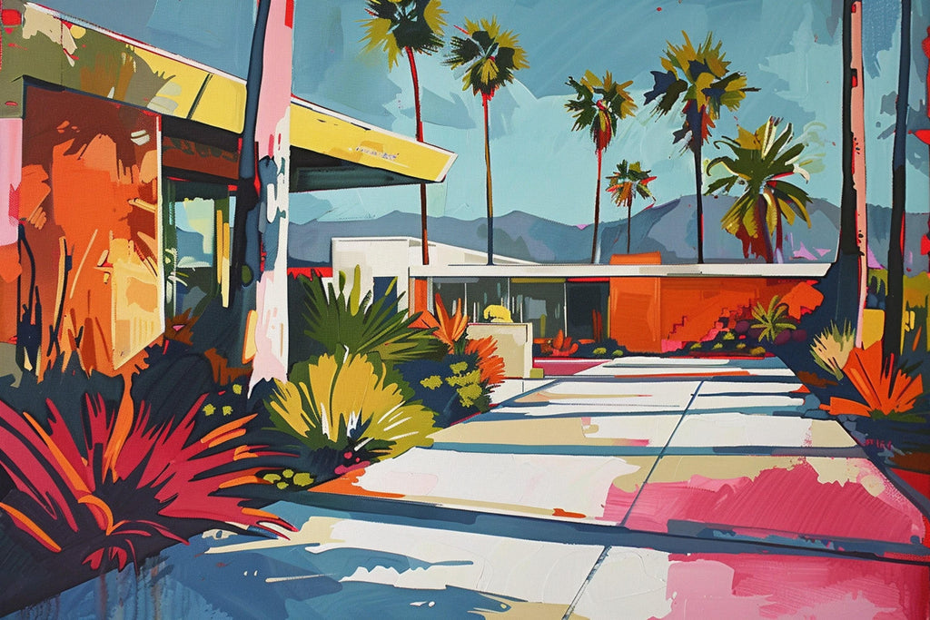 Palm Springs Wall Art – Vintage Mid-Century Modern Large Canvas Painting, Ready to Hang