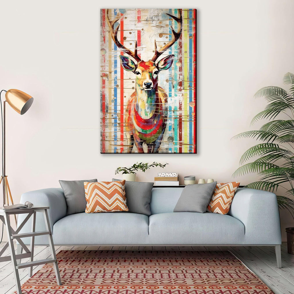 Reindeer Canvas Art – Woodland Christmas Wall Decor | Gallery Wrapped Holiday Print