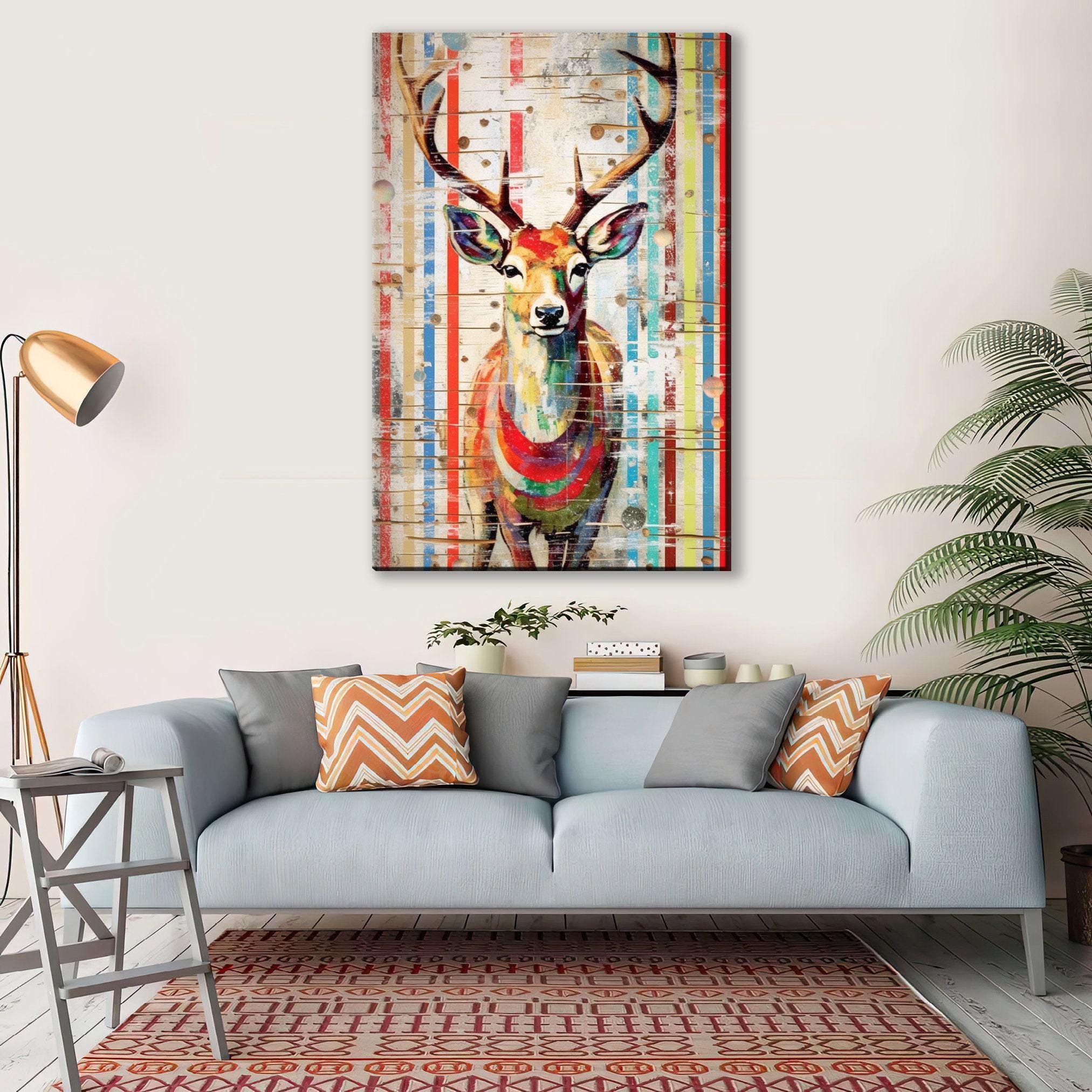 Reindeer Canvas Art – Woodland Christmas Wall Decor | Gallery Wrapped Holiday Print