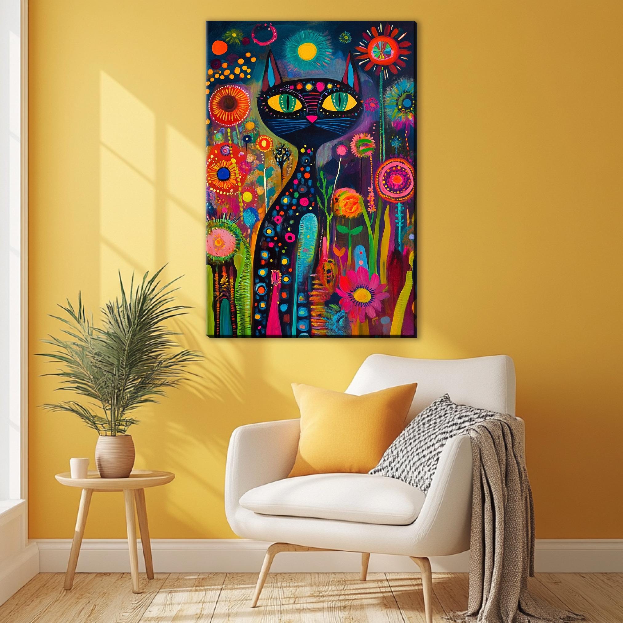 a room with a chair and a painting on the wall