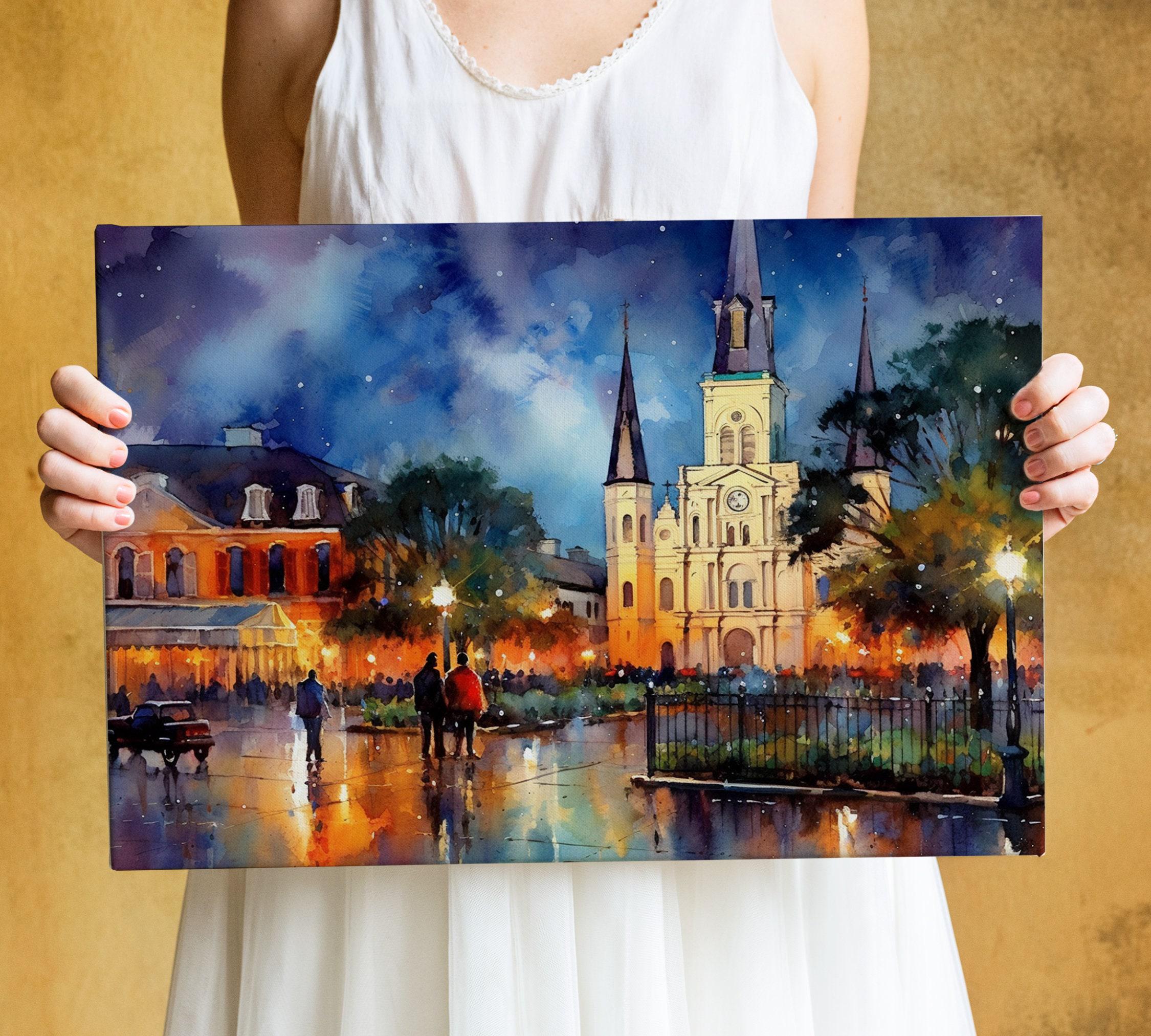 New Orleans Church Watercolor Wall Art Print, Giclee Print on Canvas, Artist Paper, Watercolor Paper, Available in Extra Large Sizes