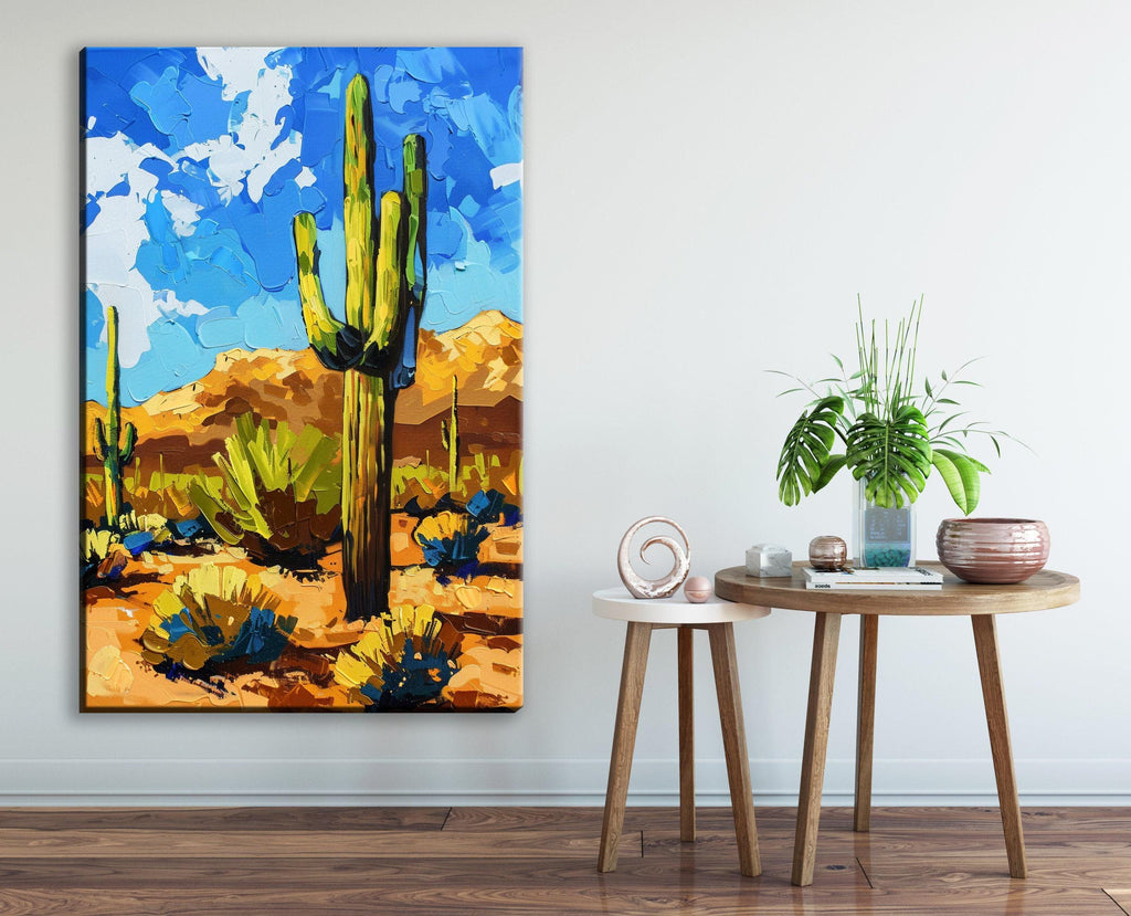 Lone Saguaro Cactus – Desert Landscape Art | Gallery Wrapped Canvas, Extra Large Wall Art