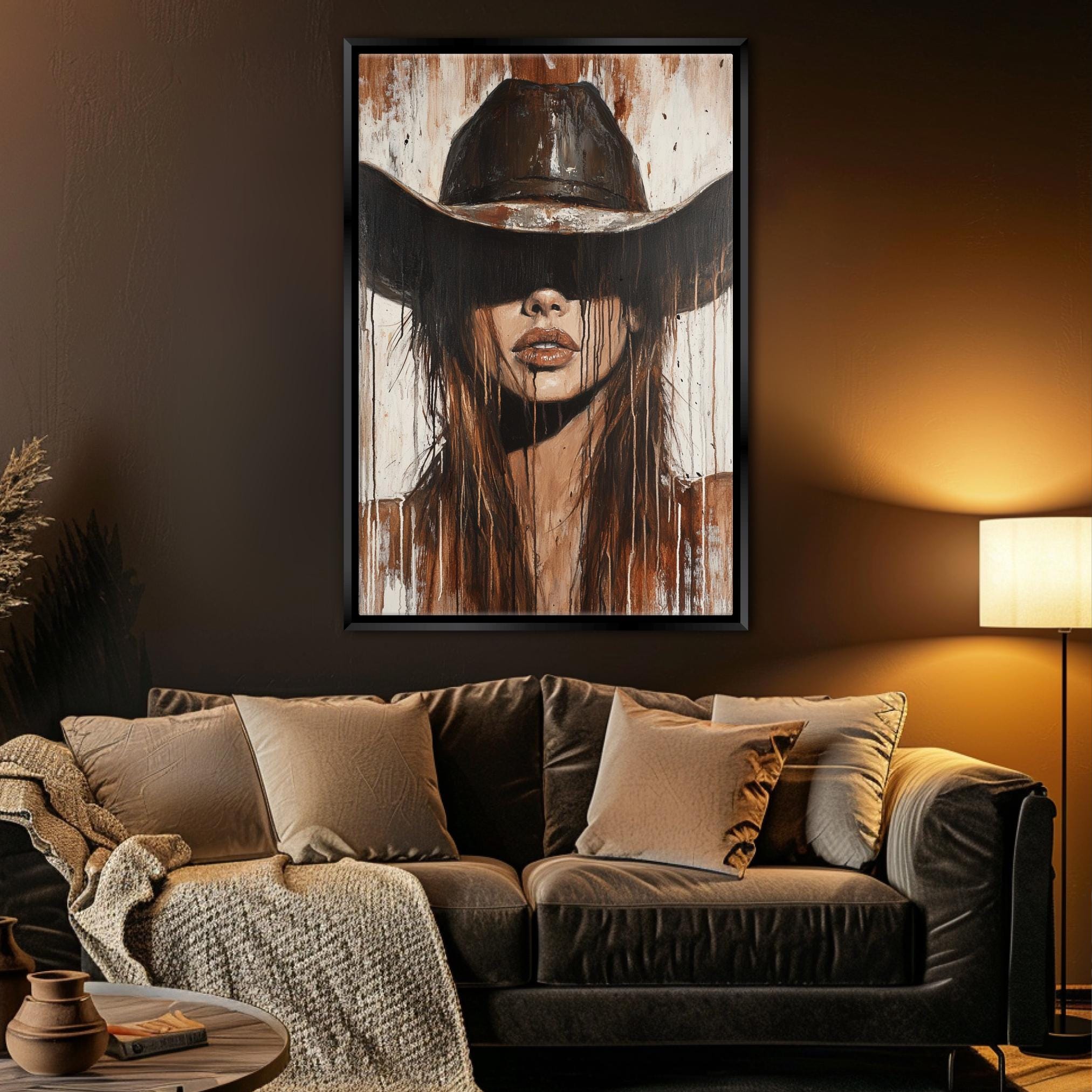 a painting of a woman wearing a cowboy hat