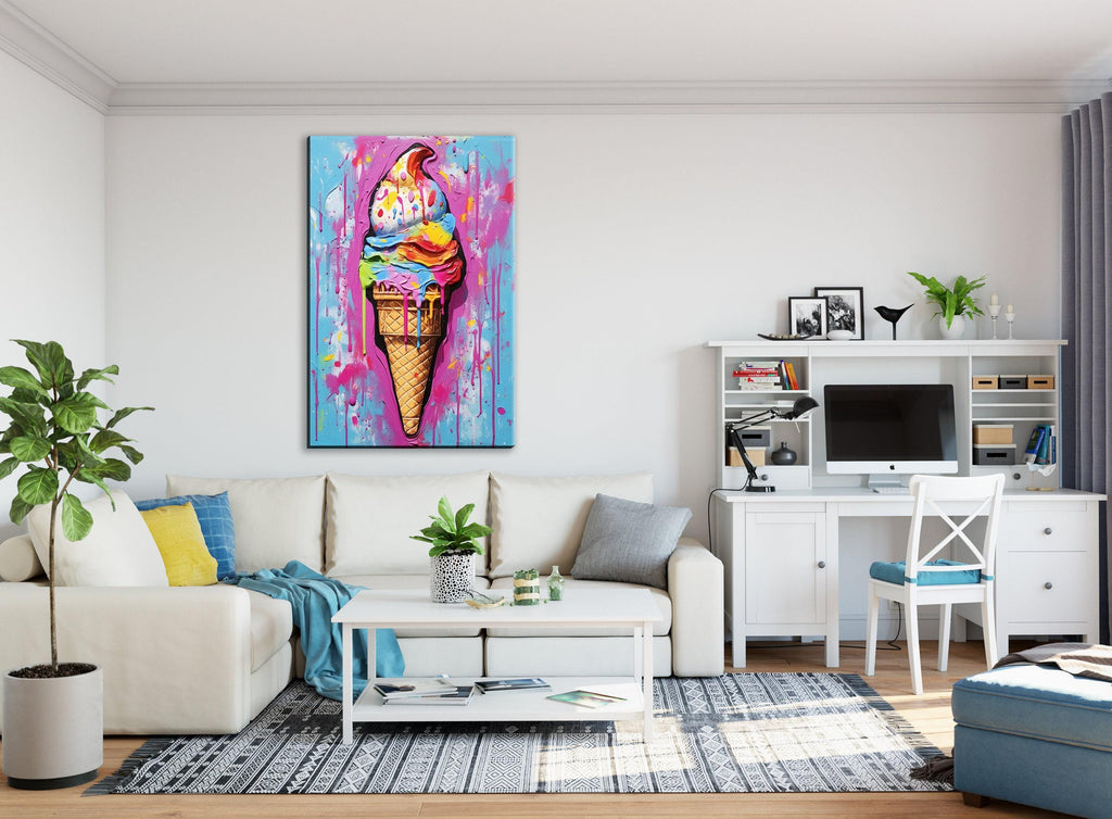 Ice Cream Pop Art - Large Canvas Print | Vibrant Colorful Ice Cream Cone Art
