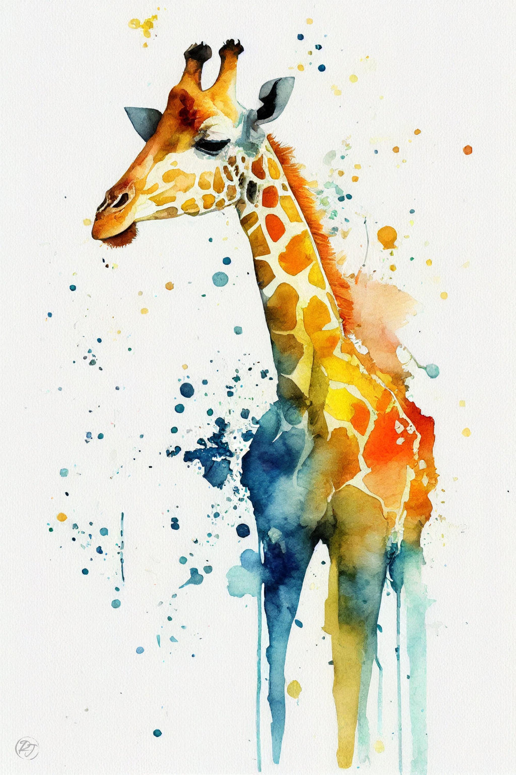 Wildlife Majesty: Giraffe Watercolor Painting, Giclee Print on Canvas, Artist Paper, Watercolor Paper, Available in Extra Large Sizes