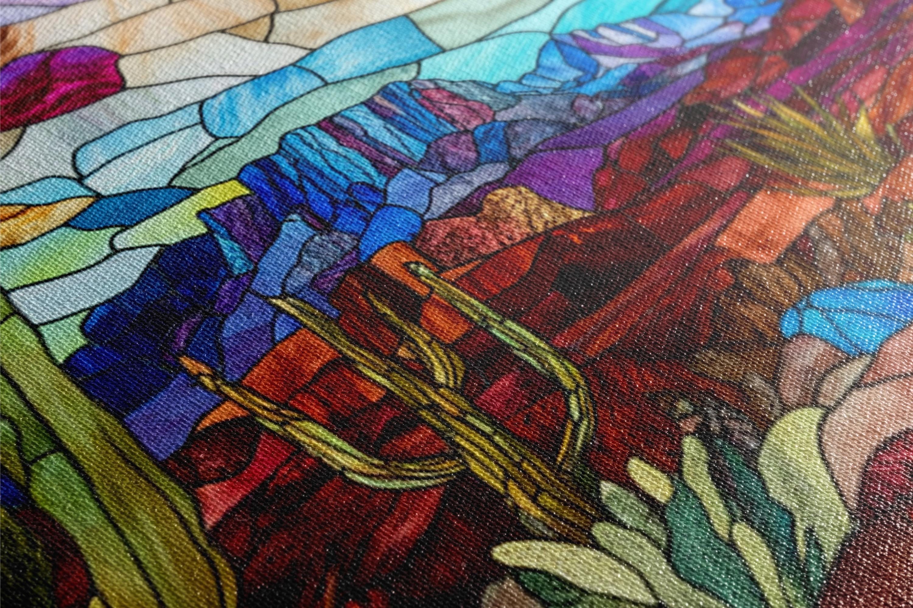 a close up of a stained glass window