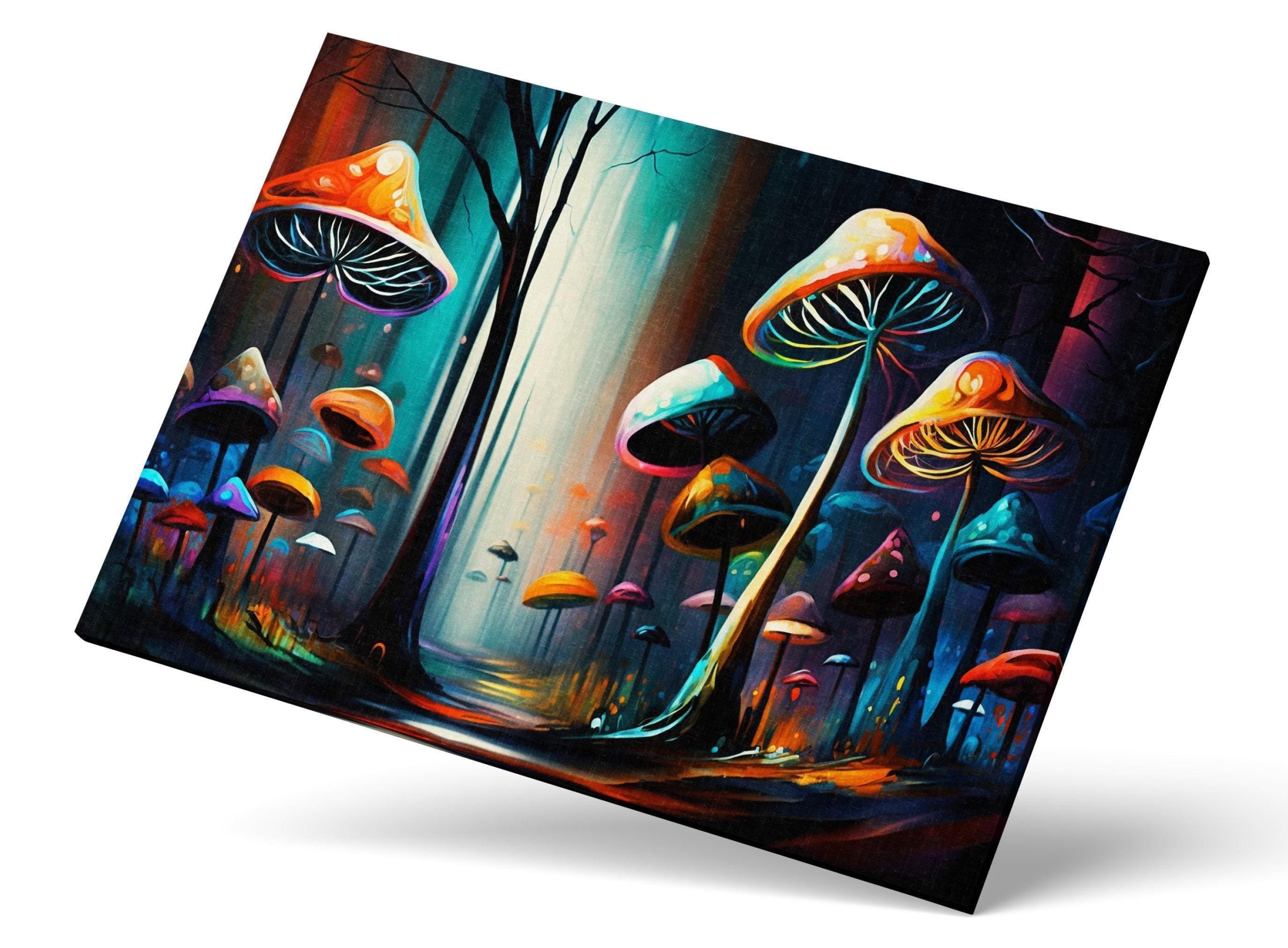 Psychedelic Mushrooms Canvas – Trippy Landscape Art with Vibrant Psychedelic Wall Decor