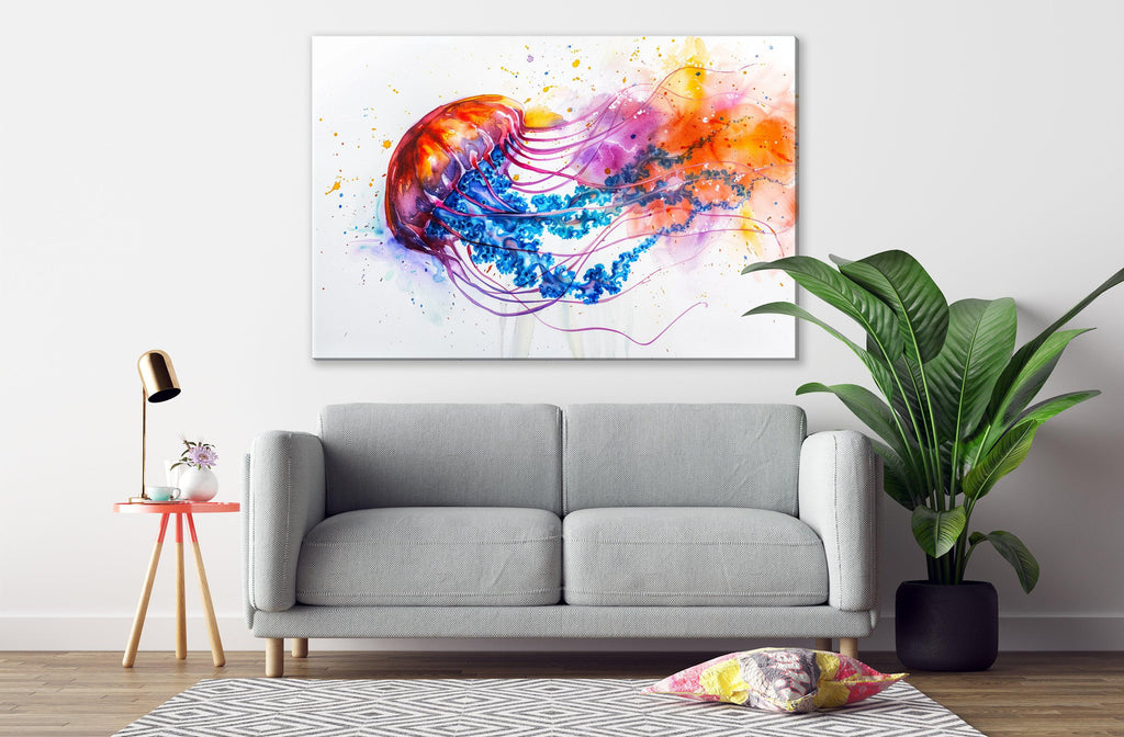 Jellyfish Watercolor Painting Wall Art, Giclee Print on Canvas, Artist Paper, Watercolor Paper, Available in Extra Large Sizes