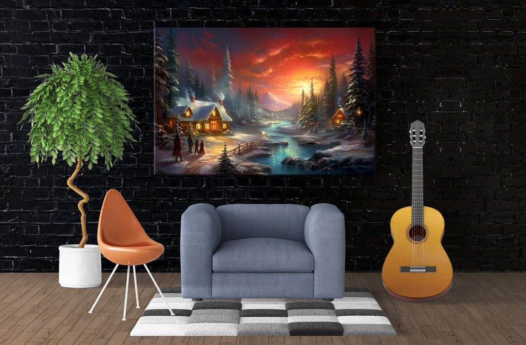 Christmas Canvas Art - Classic Woodland Christmas Scene | Gallery Wrapped Canvas Print