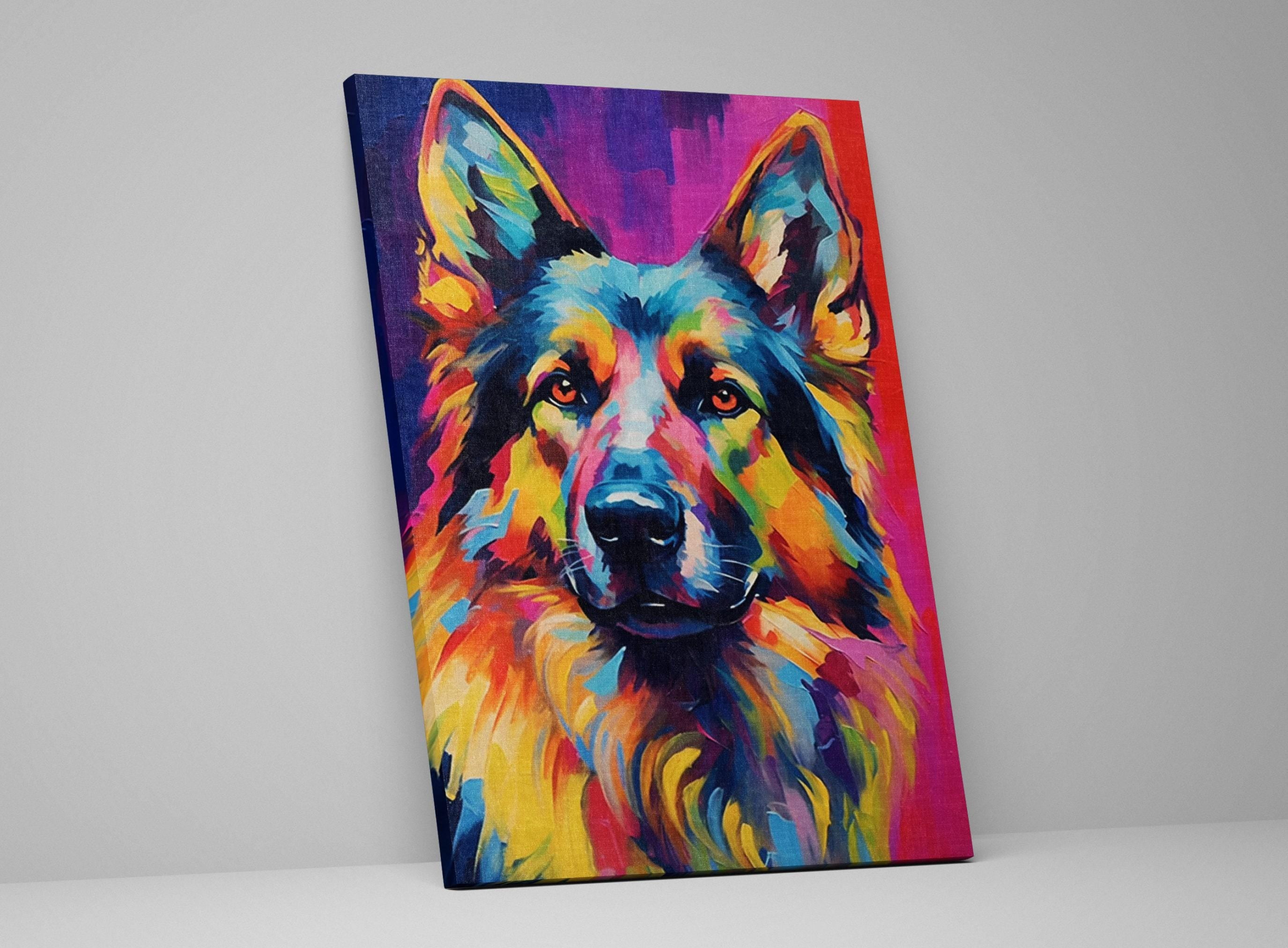 German Shepherd Painting - Large Canvas Wall Art | Colorful Dog Artwork, Giclee Print