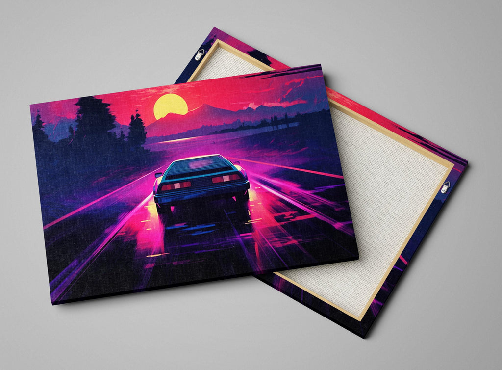 Neon Synthwave Canvas – 80s Outrun Art | Extra Large Gallery Wrapped Canvas Print