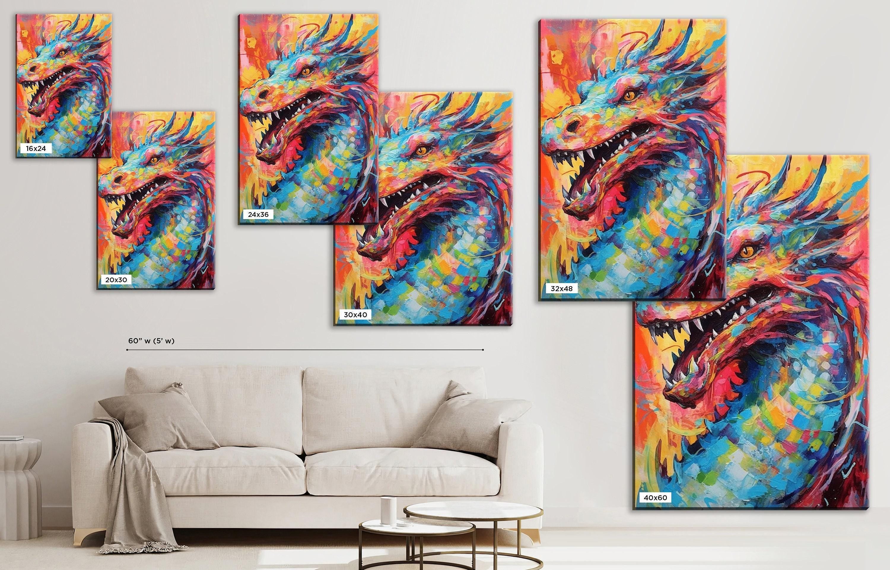 Dragon Canvas Art - Large Pop Art Painting on Gallery Ready Canvas for Fantasy Wall Decor