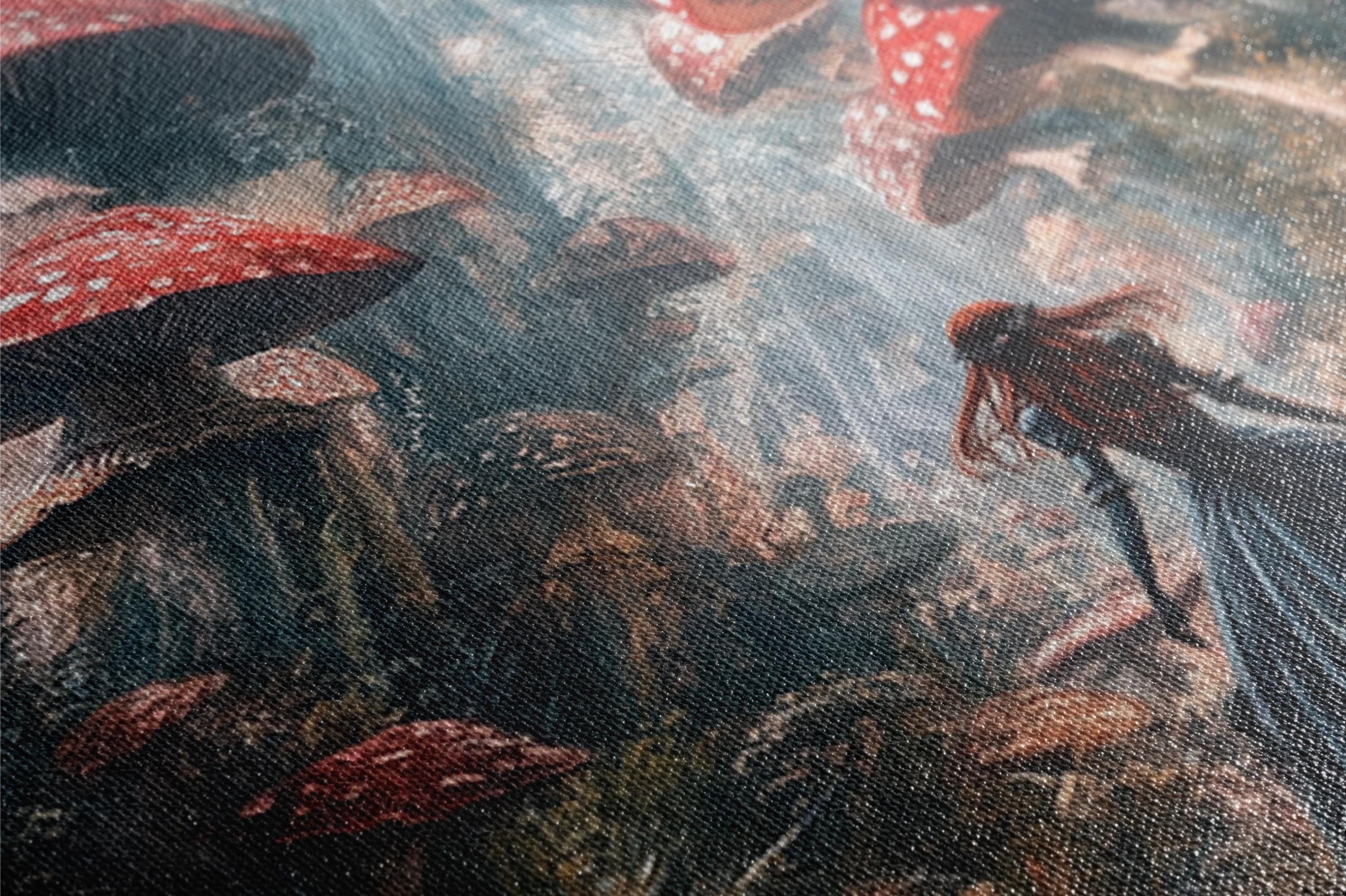 a painting of a group of people with umbrellas