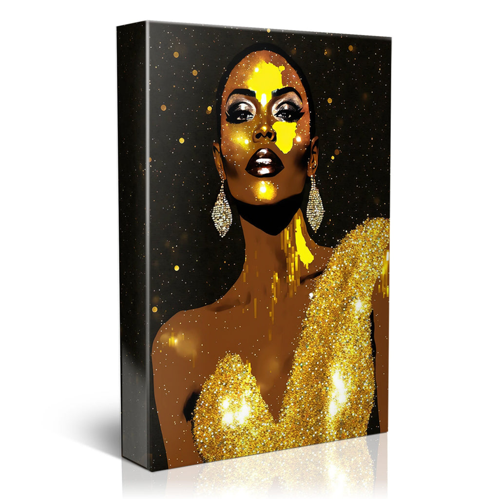 Black Woman Canvas – African American Art | Black And Gold Giclee Print, Vibrant Wall Decor