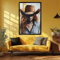 a painting of a woman wearing a cowboy hat