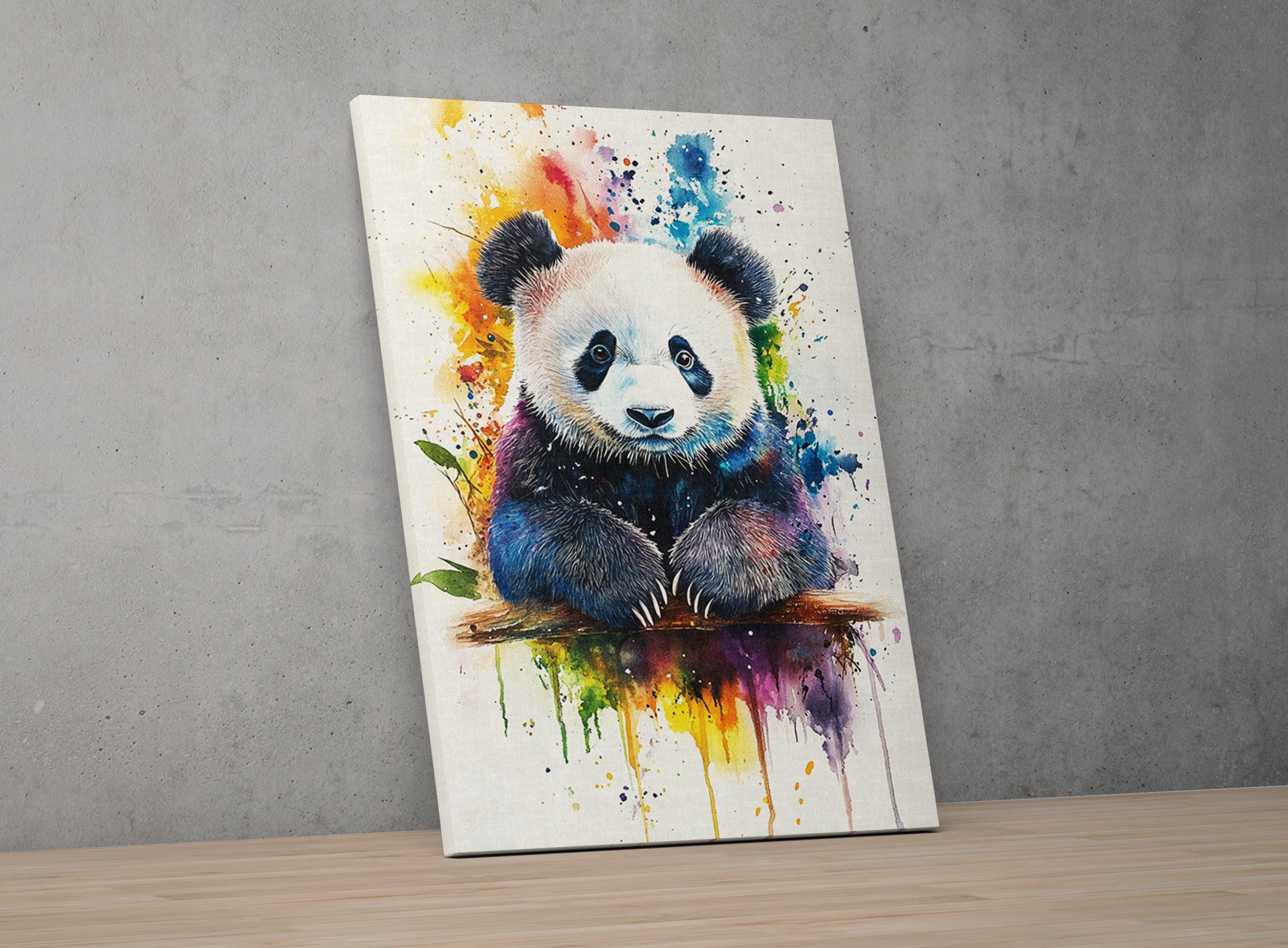Cute Panda Bear Watercolor Painting Print, Giclee Print on Canvas, Artist Paper, Framed or Unframed, Available in Extra Large Sizes