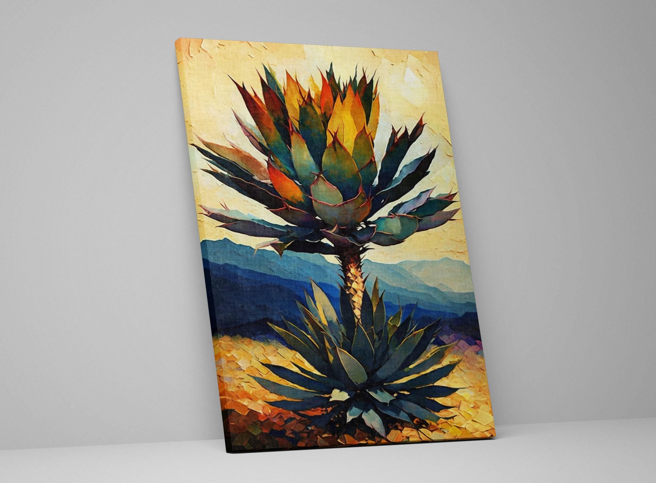 Desert Landscape Canvas – Southwest Wall Art | Vibrant Agave Cactus Decor, Ready to Hang