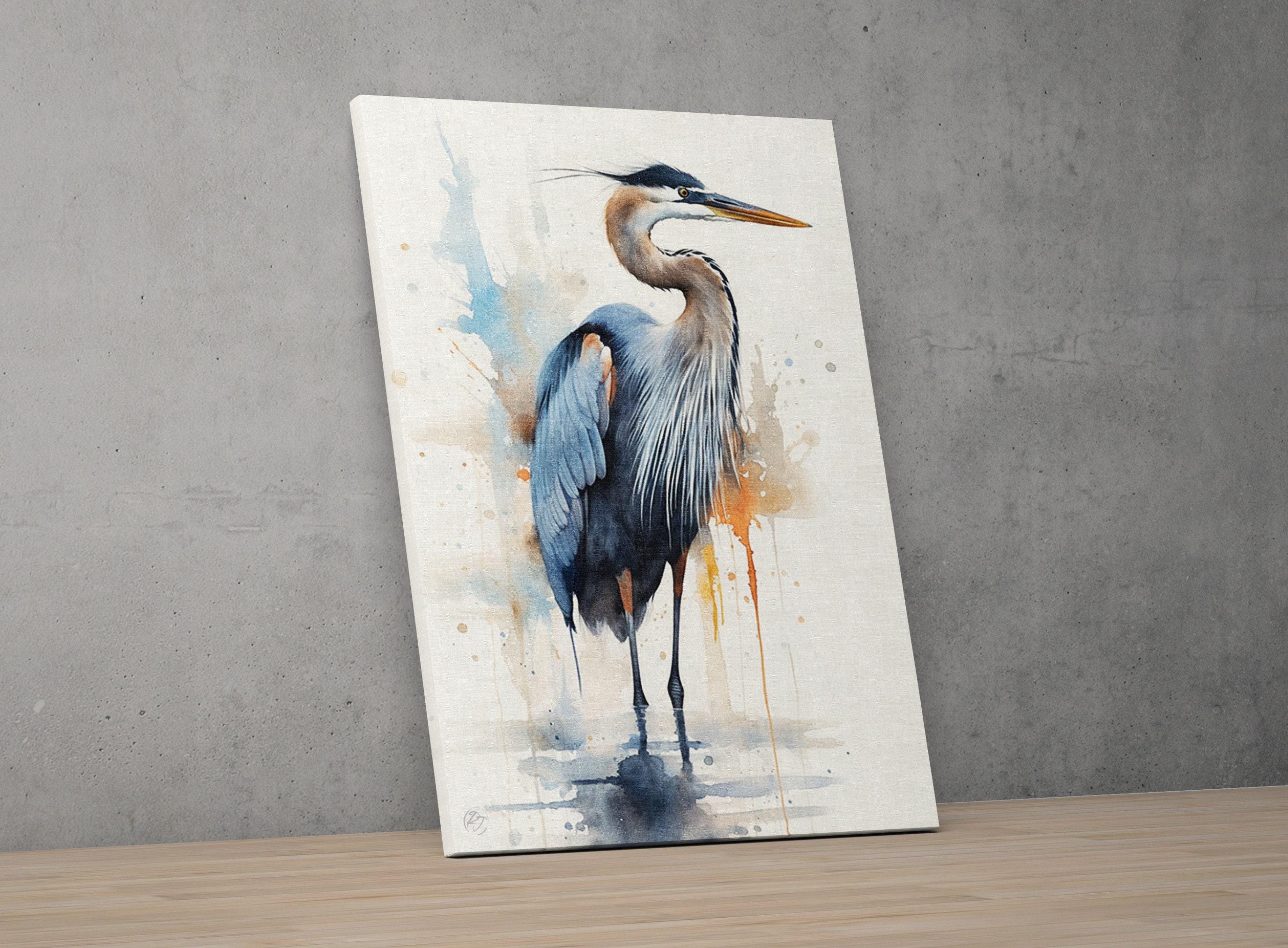 Blue Majesty: Blue Heron Watercolor Wall Art, Giclee Print on Canvas, Artist Paper, Watercolor Paper, Available in Extra Large Sizes
