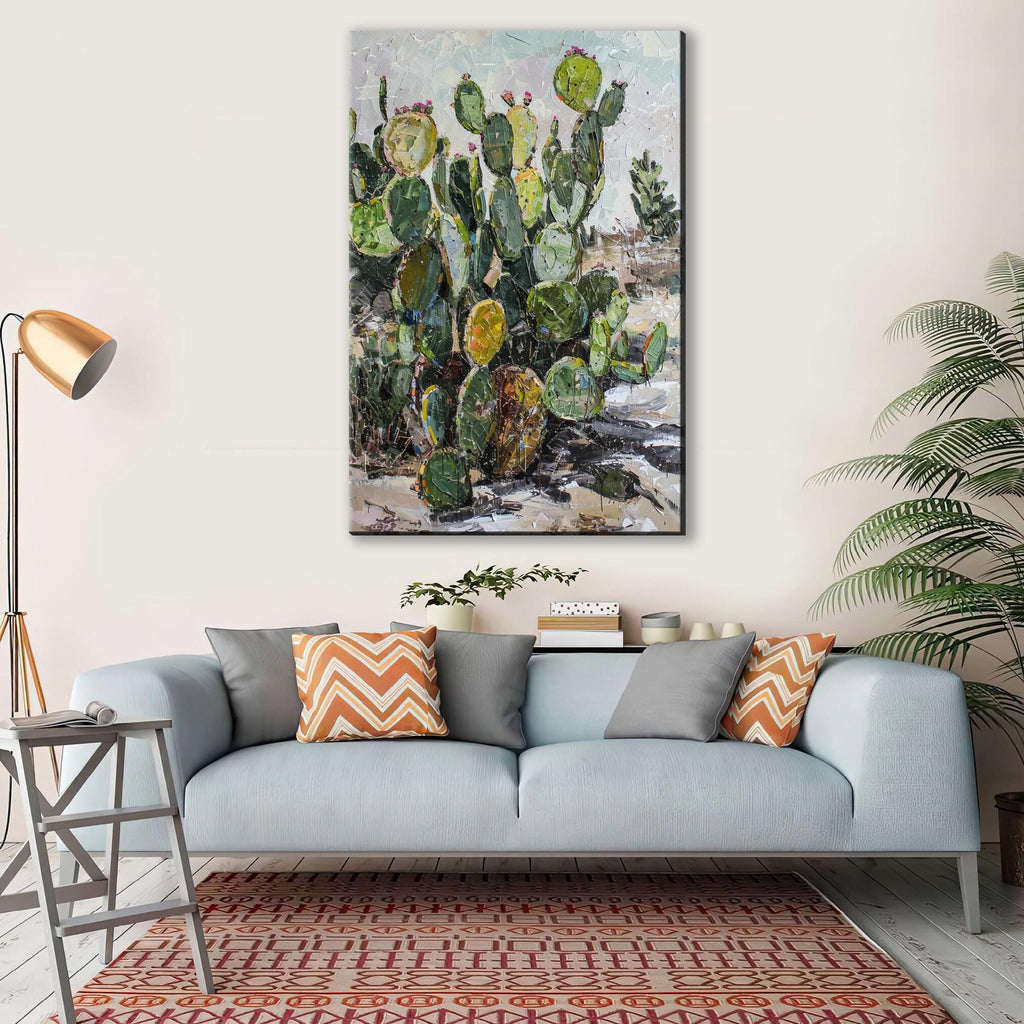 Prickly Pear Cactus Art – Southwest Wall Art | Gallery Wrapped Canvas, Ready to Hang