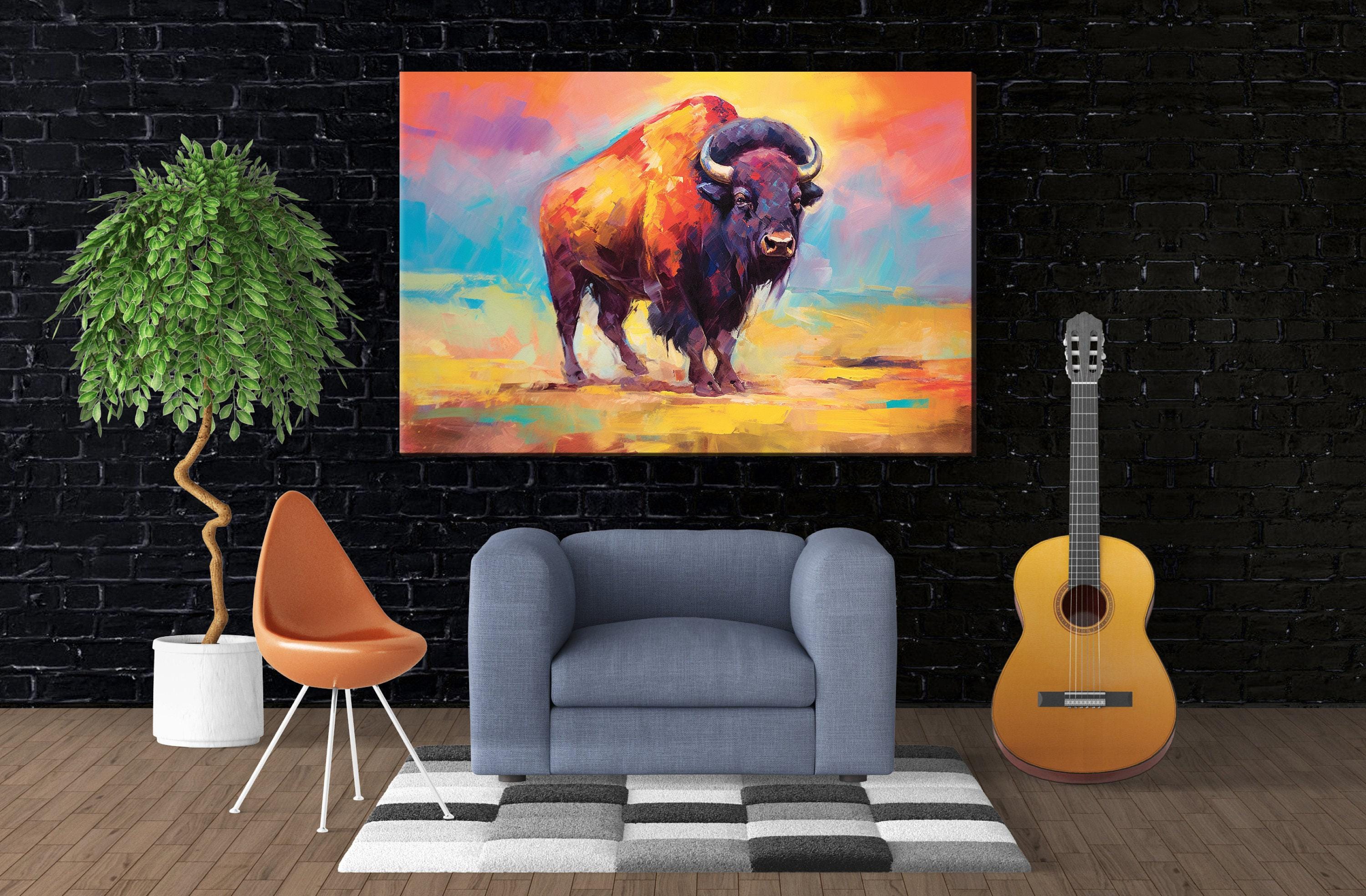 Buffalo Canvas Print | Colorful Bison Painting on Extra Large Gallery Wrapped Canvas