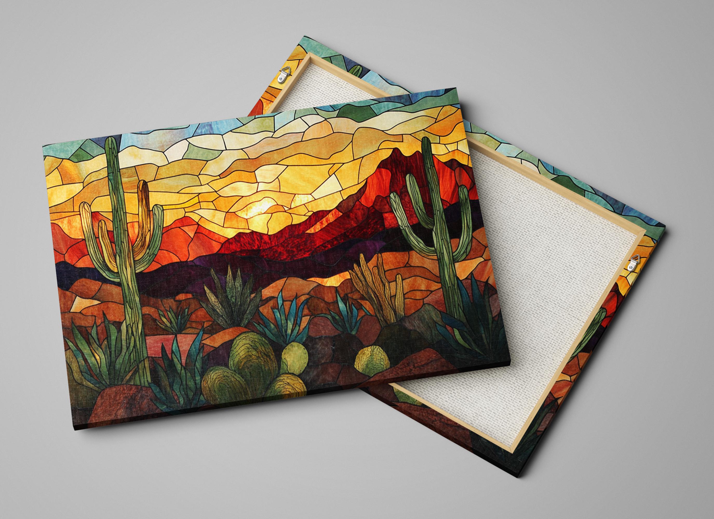 a painting of a desert scene with cacti
