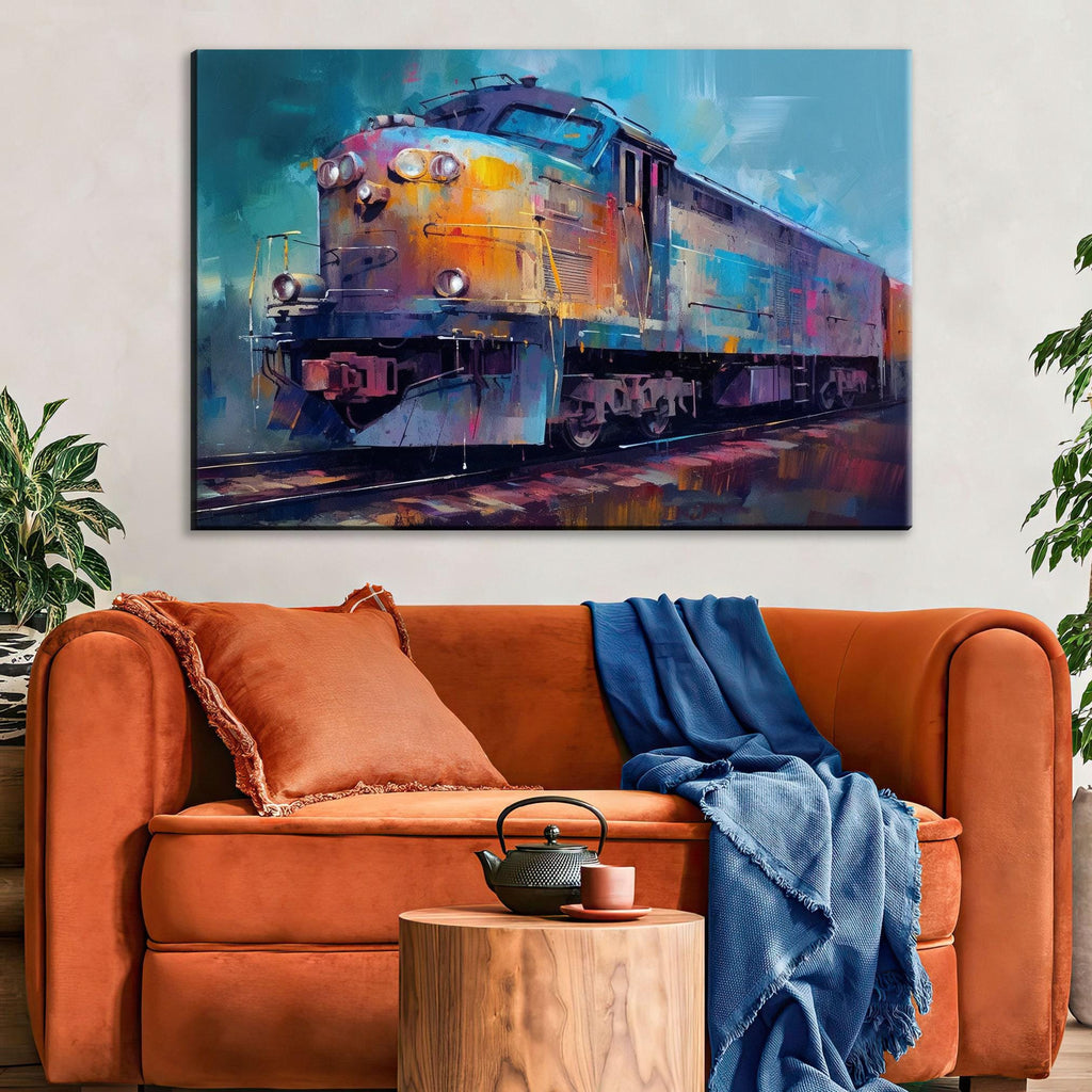Train Canvas Wall Art - Modern Abstract Painting | Large Colorful Train Art Print