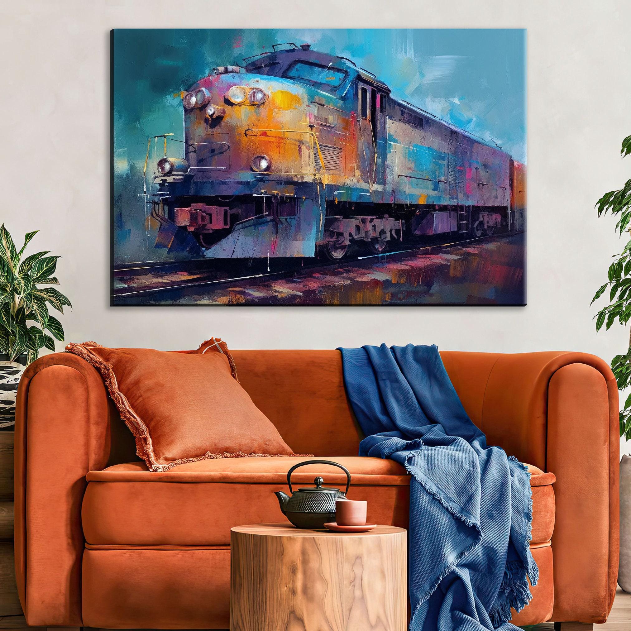Train Canvas Wall Art - Modern Abstract Painting | Large Colorful Train Art Print