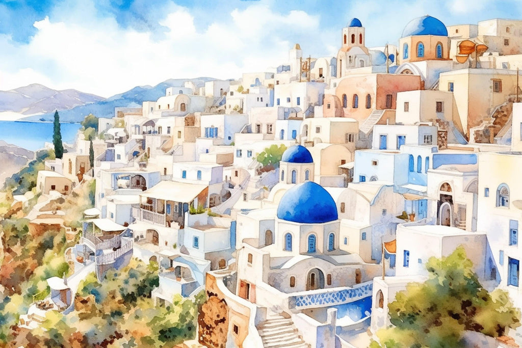 Mediterranean Dream: Santorini Greece Seascape Print, Giclee Print on Canvas, Artist Paper, Watercolor Paper, Available in Extra Large Sizes
