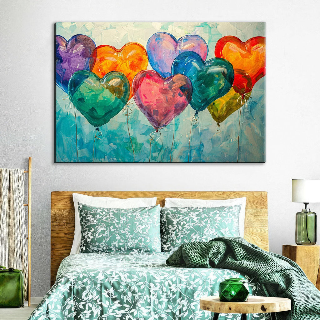 Romantic Heart Balloons - Love Theme Canvas | Extra Large Gallery Wrapped Art