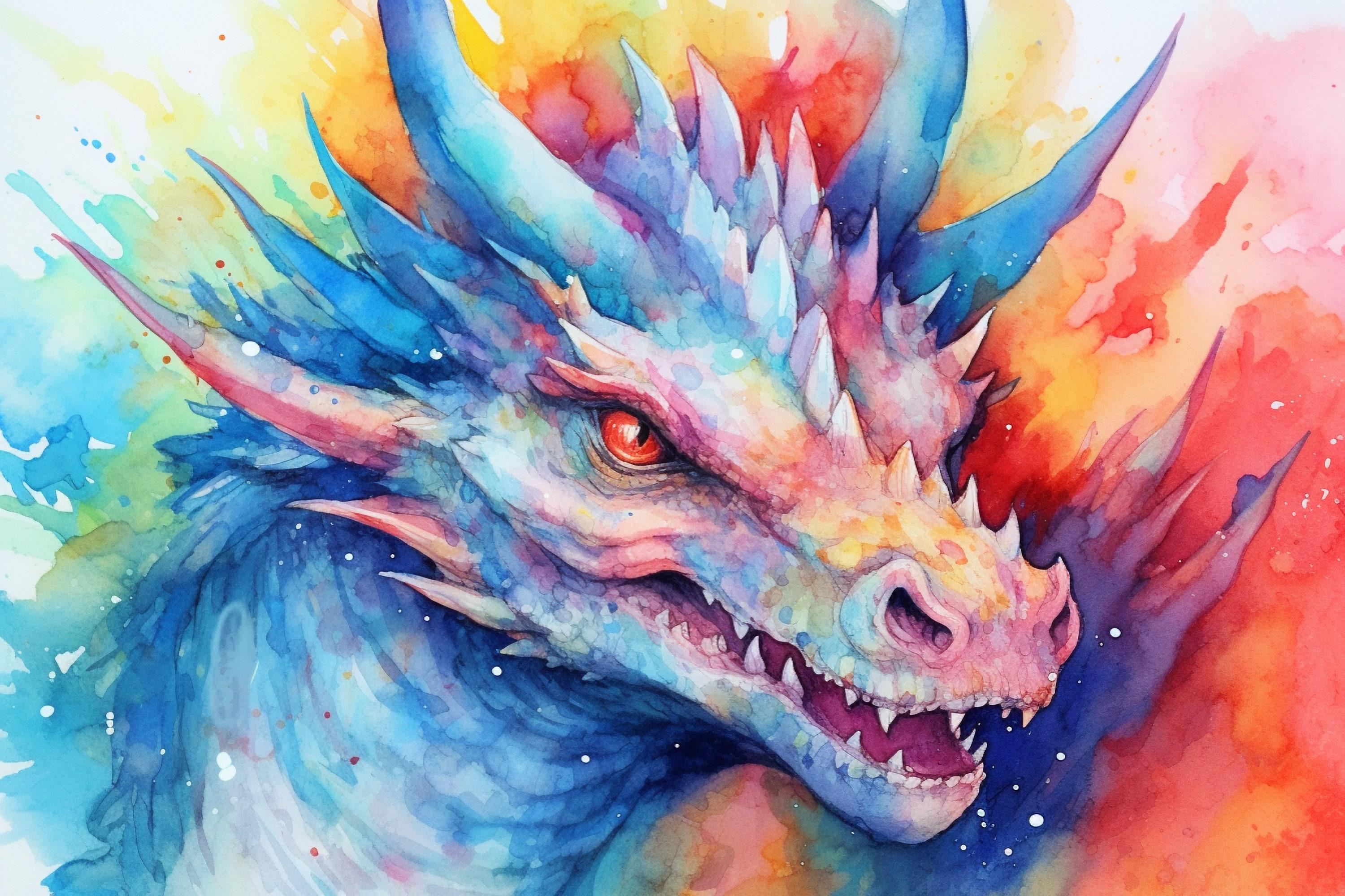 Dragon Portrait: Watercolor Wall Decor Print, Giclee Print on Canvas, Artist Paper, Watercolor Paper, Available in Extra Large Sizes