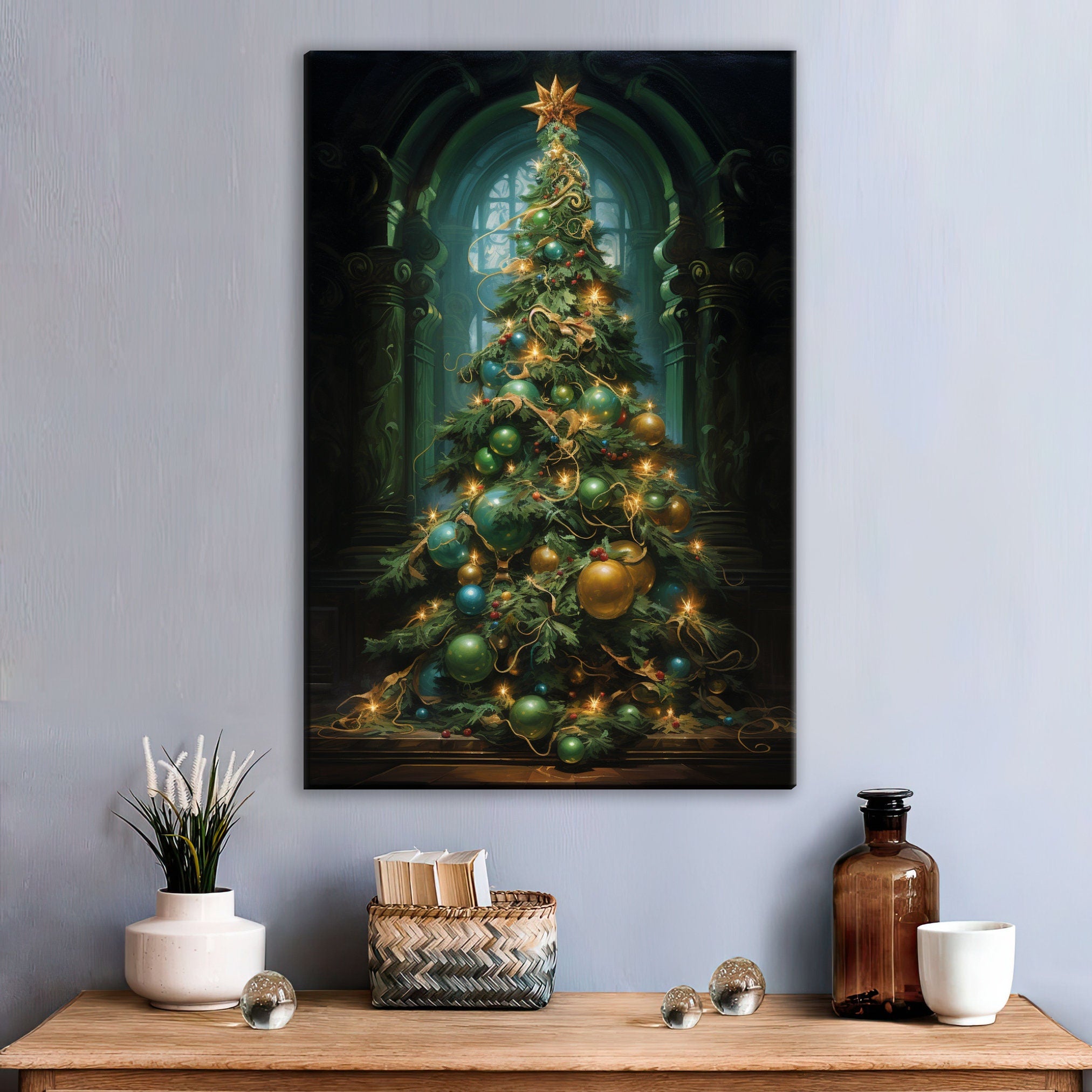 Victorian Christmas Tree Art – Elegant Holiday Artwork on Gallery Wrapped Canvas