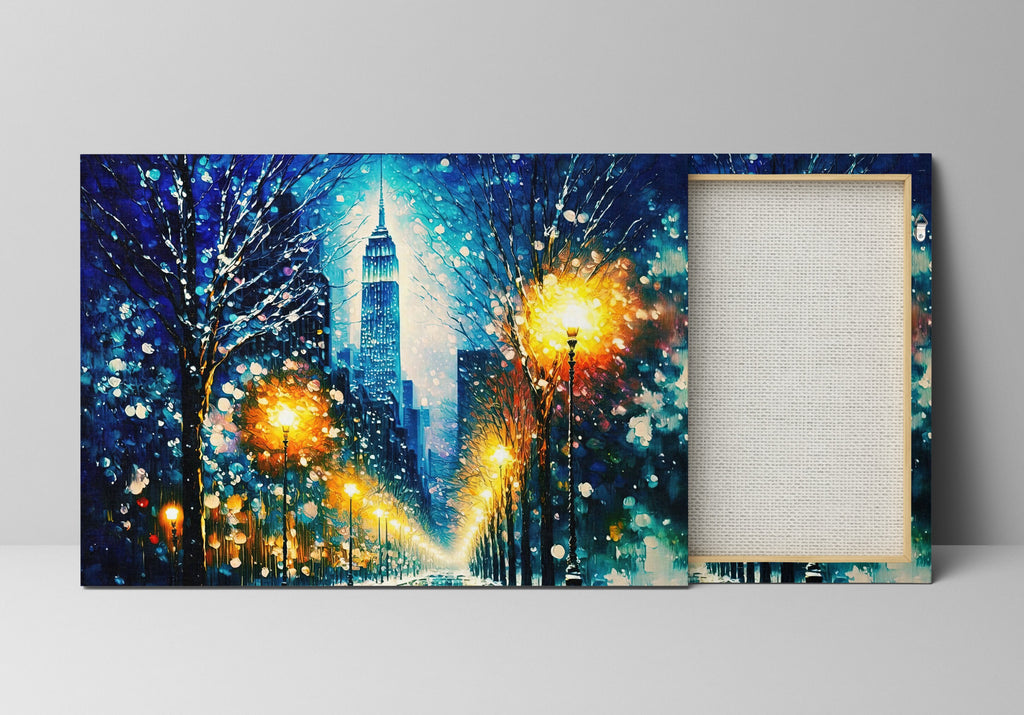 NYC Snow Canvas Print - Vibrant Winter City Artwork on Gallery Ready Canvas