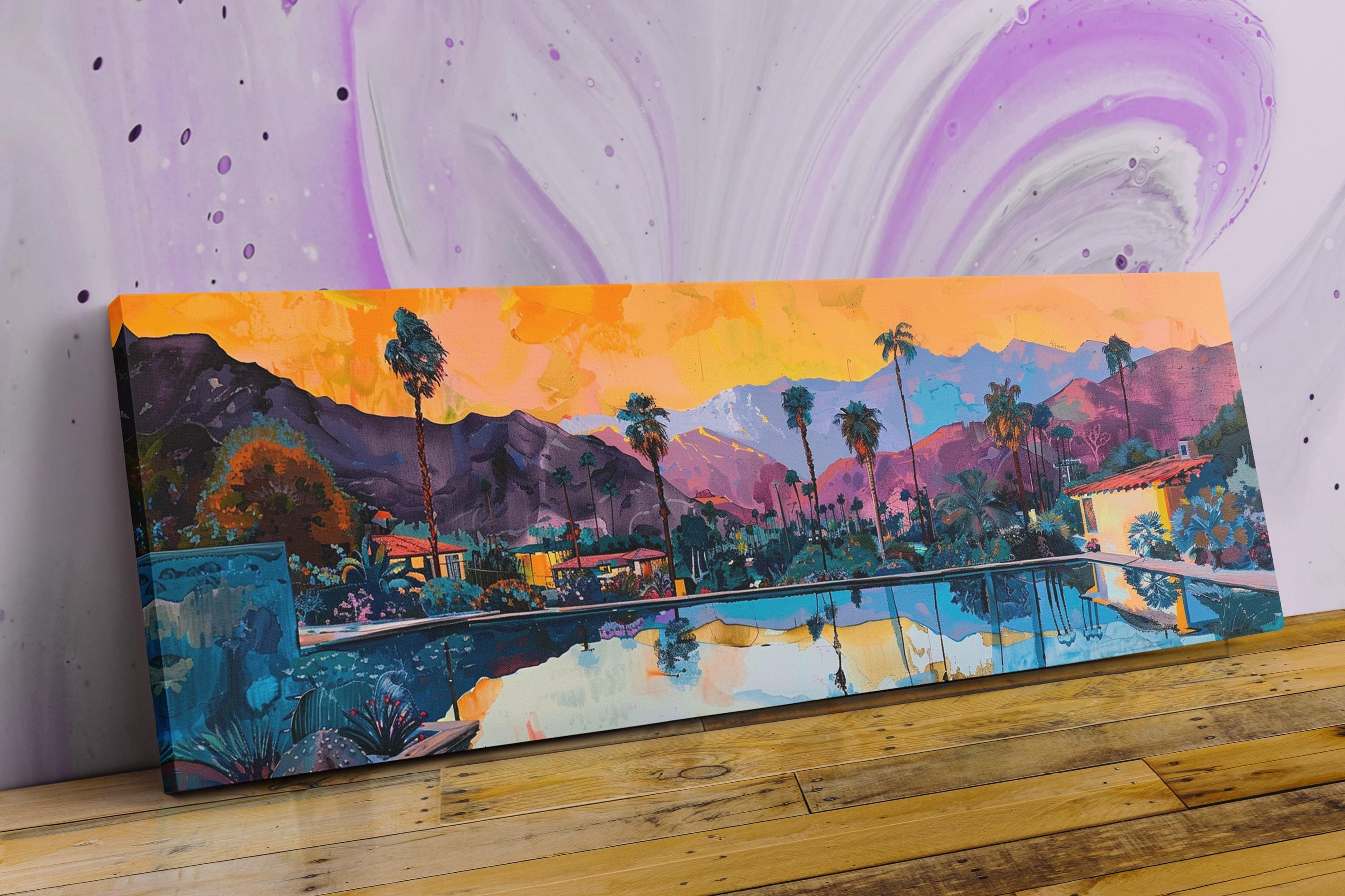 Palm Springs Wall Art – Panoramic Framed Canvas, Extra Large Gallery Wrapped Desert Landscape