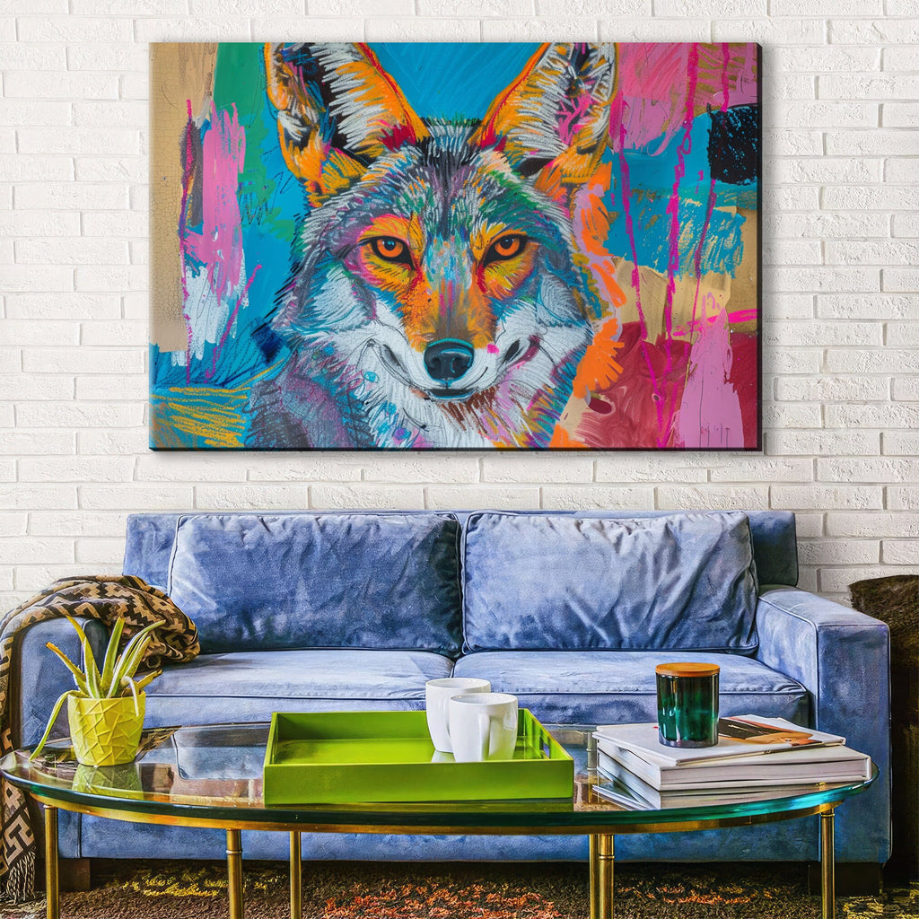 Modern Coyote Canvas – Large Gallery Wrapped Pop Art Style Coyote Print, Ready to Hang