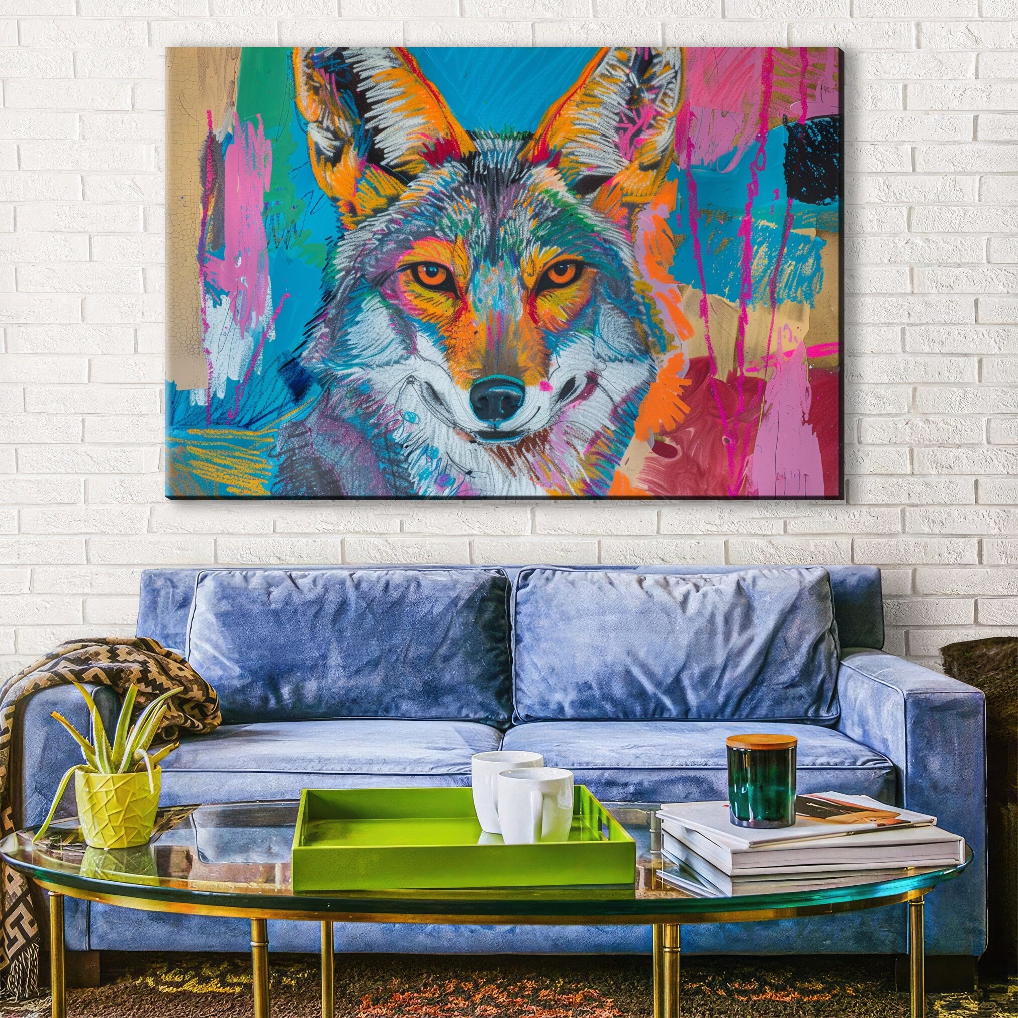 Modern Coyote Canvas – Large Gallery Wrapped Pop Art Style Coyote Print, Ready to Hang