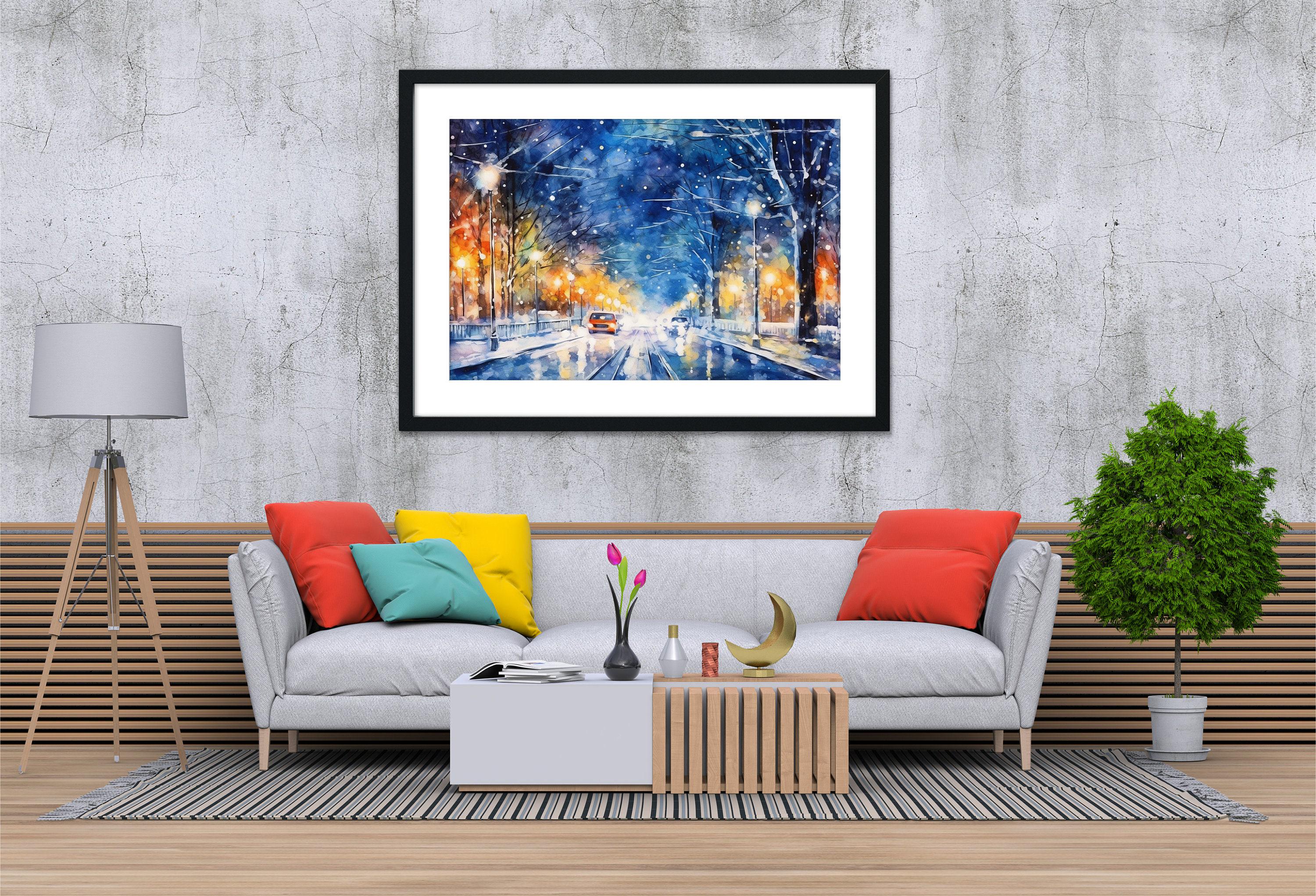 Enchanting Winter Scene Watercolor Wall Art, Giclee Print on Canvas, Artist Paper, Watercolor Paper, Available in Extra Large Sizes
