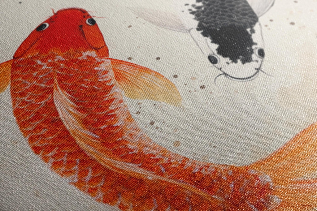 a close up of a painting of a fish and a koi