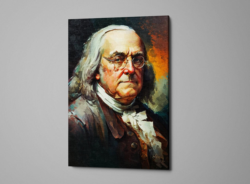 Benjamin Franklin Canvas Art - Founding Father Portrait | Historical Wall Art Print