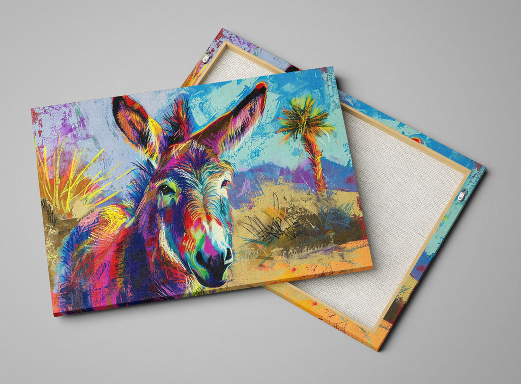 Donkey Pop Art - Colorful Wall Art | Large Canvas, Gallery Wrapped Rustic Decor