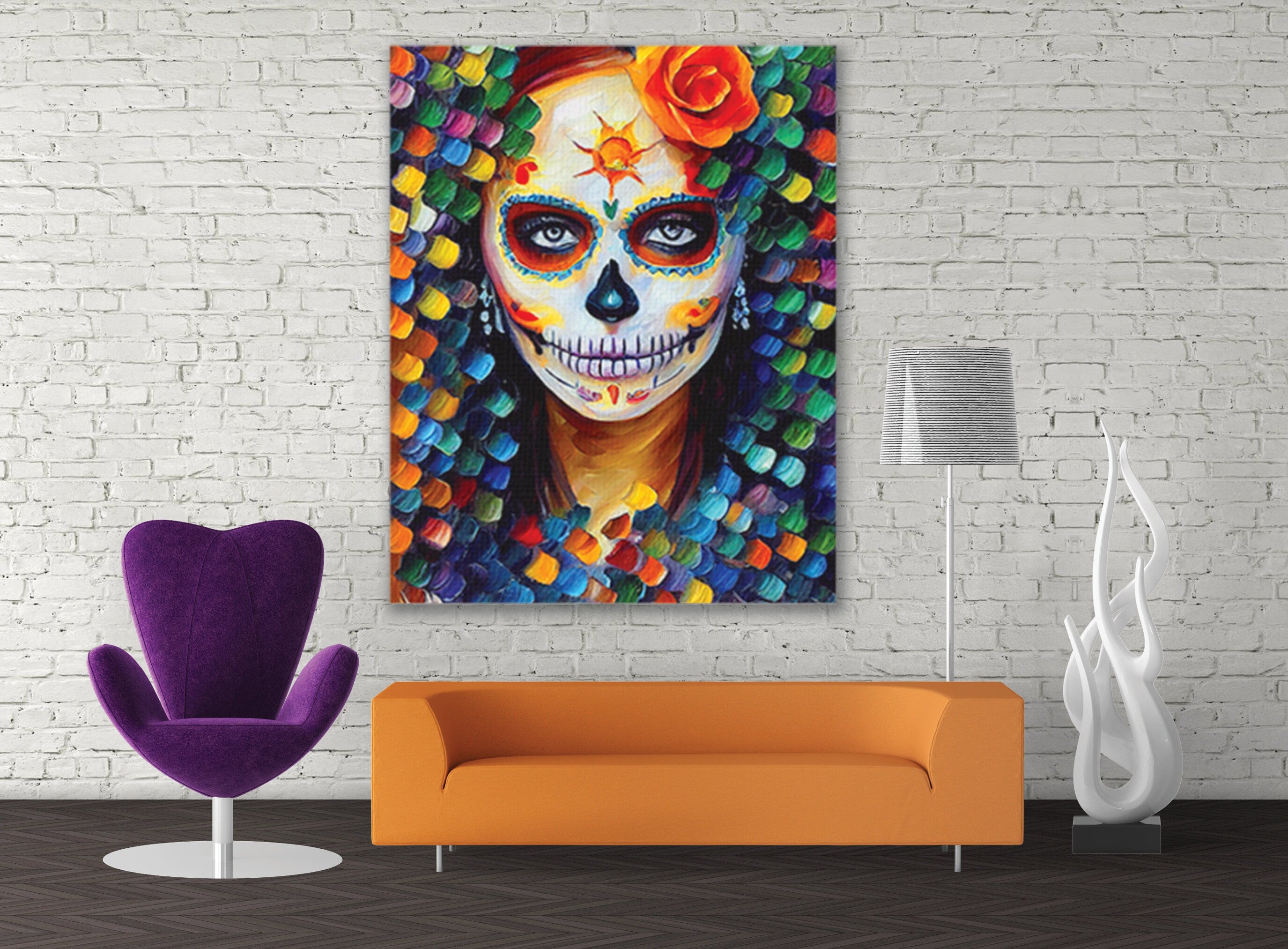 Sugar Skull Canvas – Dia De Los Muertos Art | Vibrant Flower Skull Print