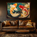 a living room with a couch and a painting on the wall