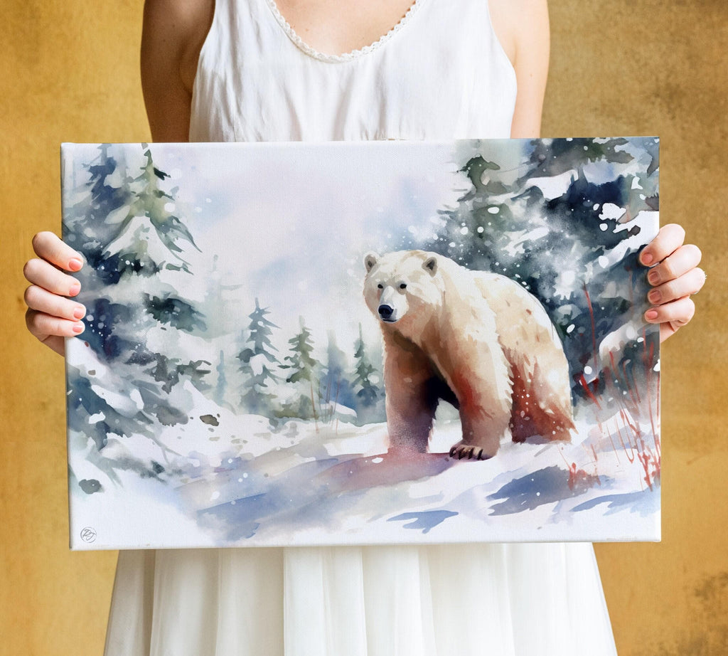 Arctic Majesty: Polar Bear Watercolor - Giclee Print on Canvas, Artist Paper, Watercolor Paper, Available in Extra Large Sizes
