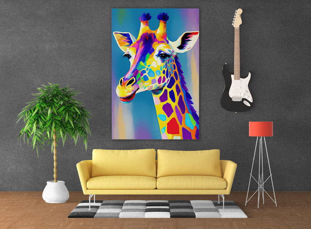 Giraffe Canvas Art – Vibrant Wildlife Wall Art | African Safari Decor Print