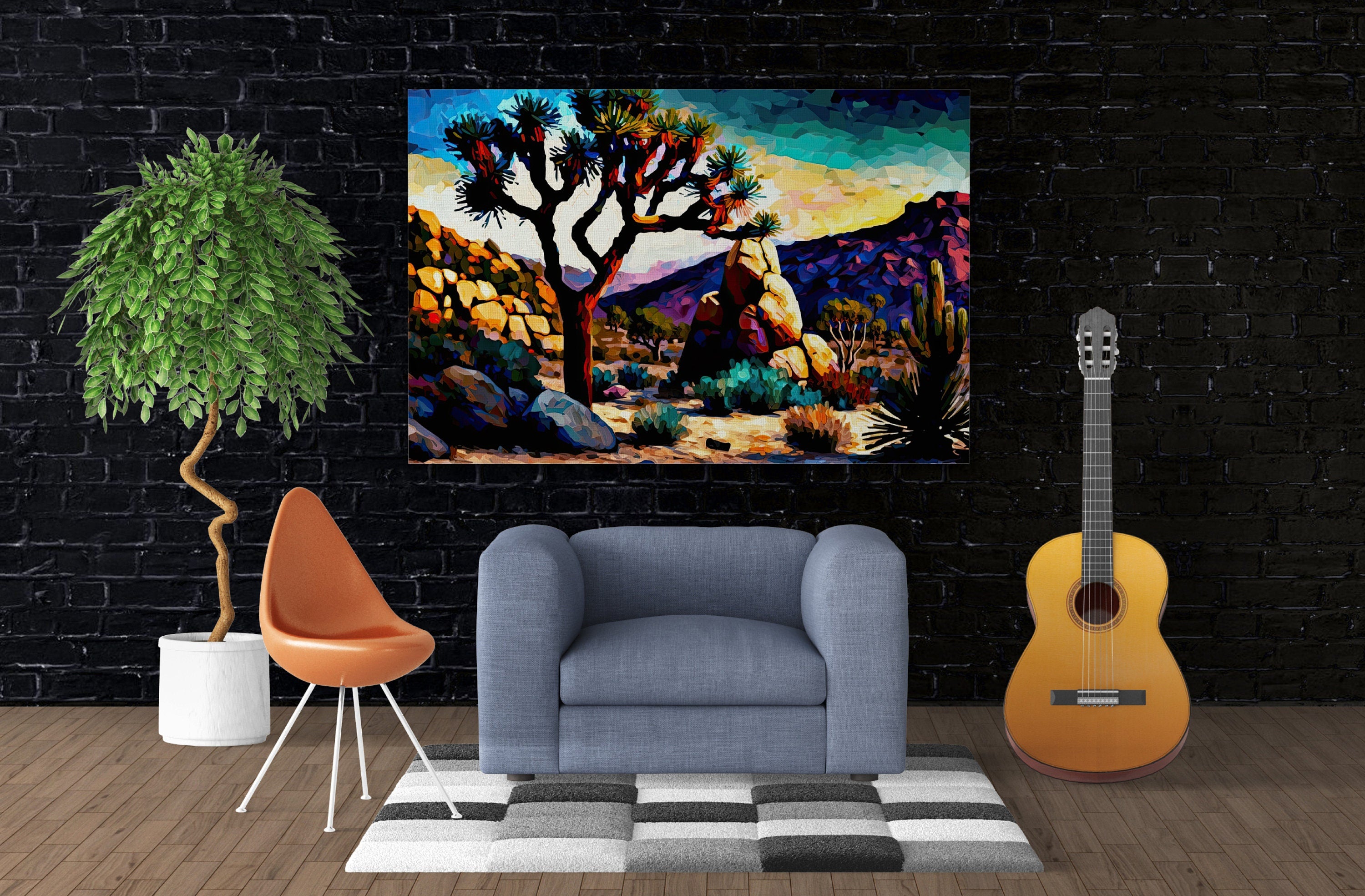 Desert Landscape Canvas - Southwestern Scenery Print | Joshua Tree Artwork, Gallery Ready