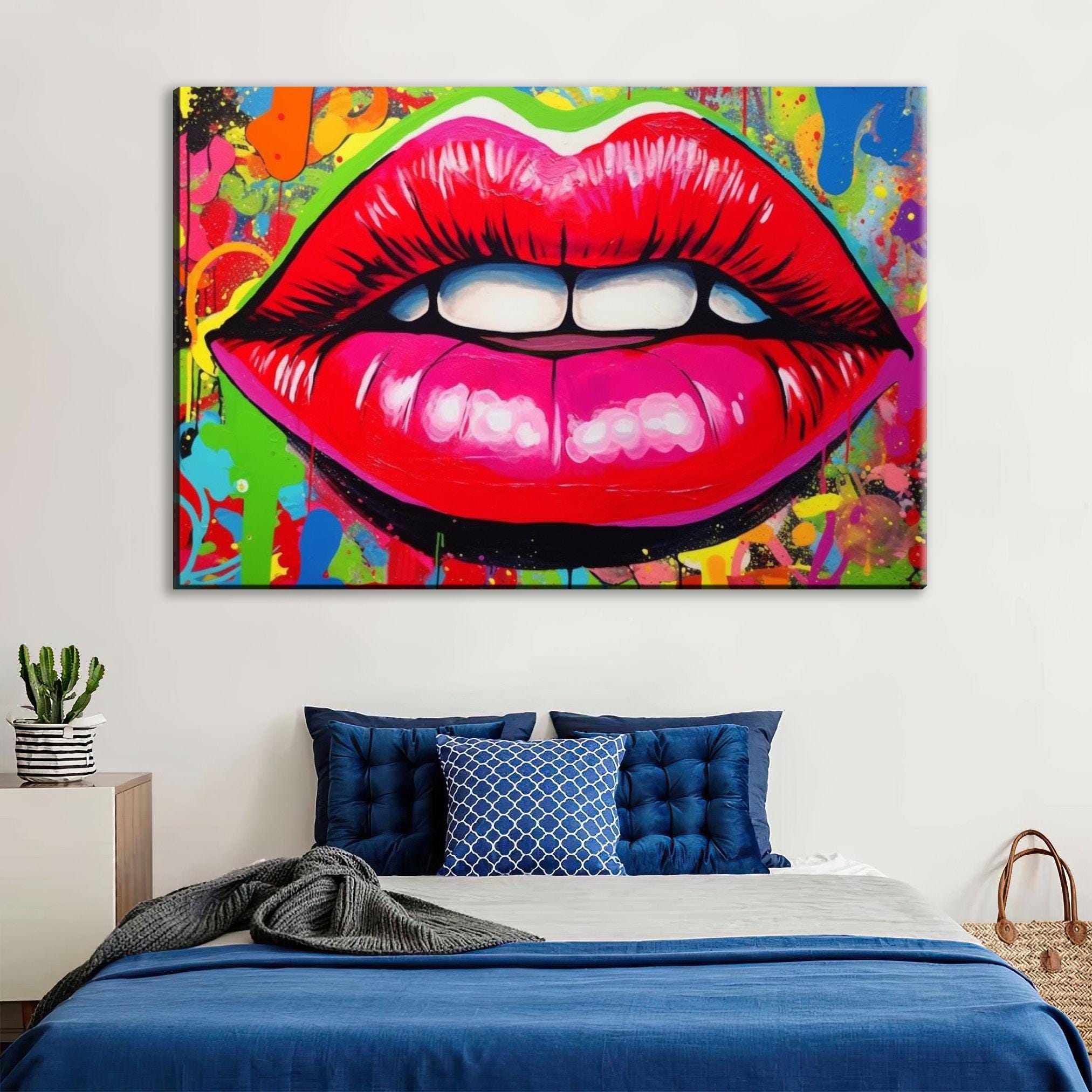 Pop Art Lips - Urban Street Art Canvas Wall Decor | Large Spraypaint Acrylic Print