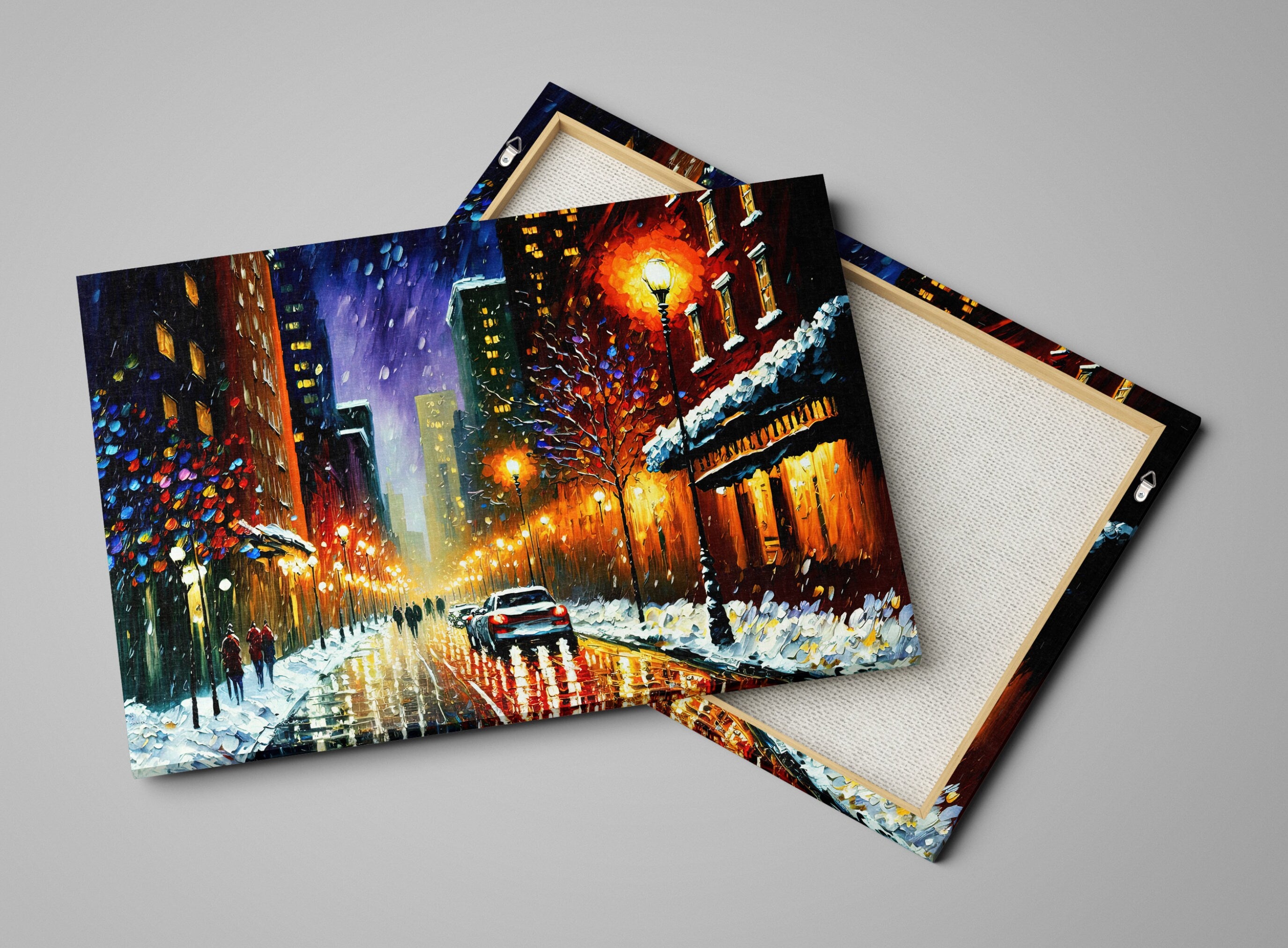 New York Snow Canvas – Cityscape Wall Art With Wooden Frame & Acid Free Ink Print