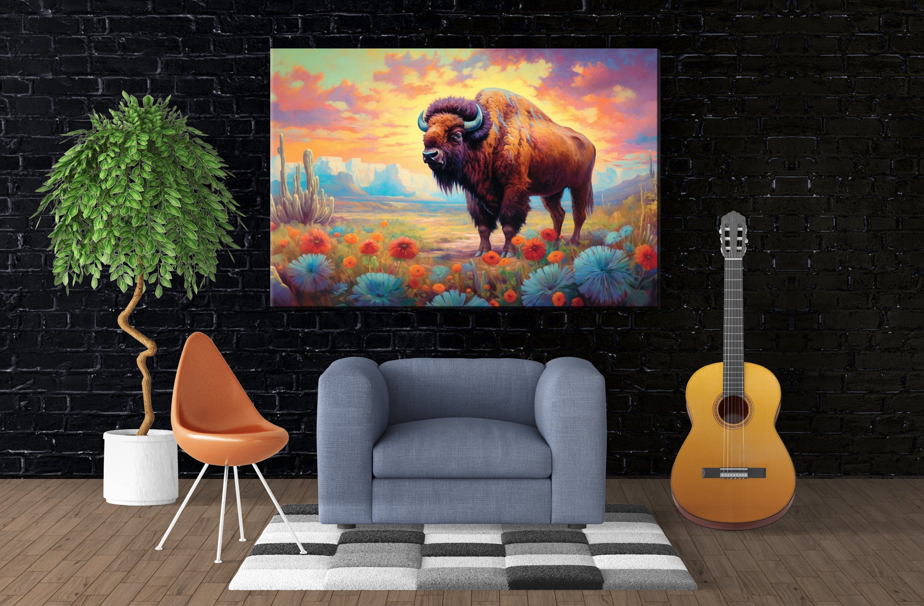 American Bison Canvas – Gallery Wrapped Wildlife Wall Art | Texas Desert Print