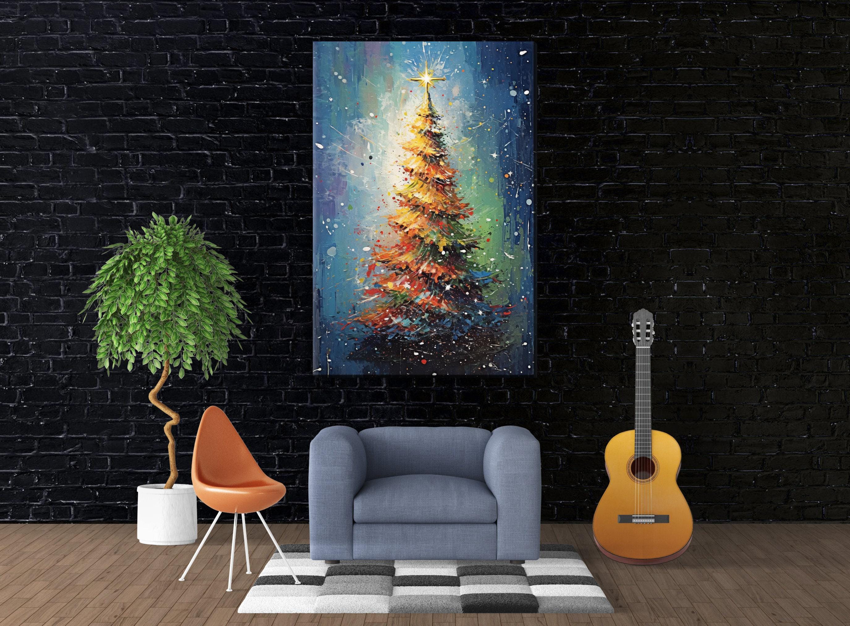 Christmas Canvas Art – Festive Wall Decor | Gallery Wrapped Canvas, Large Red Green Tree Print